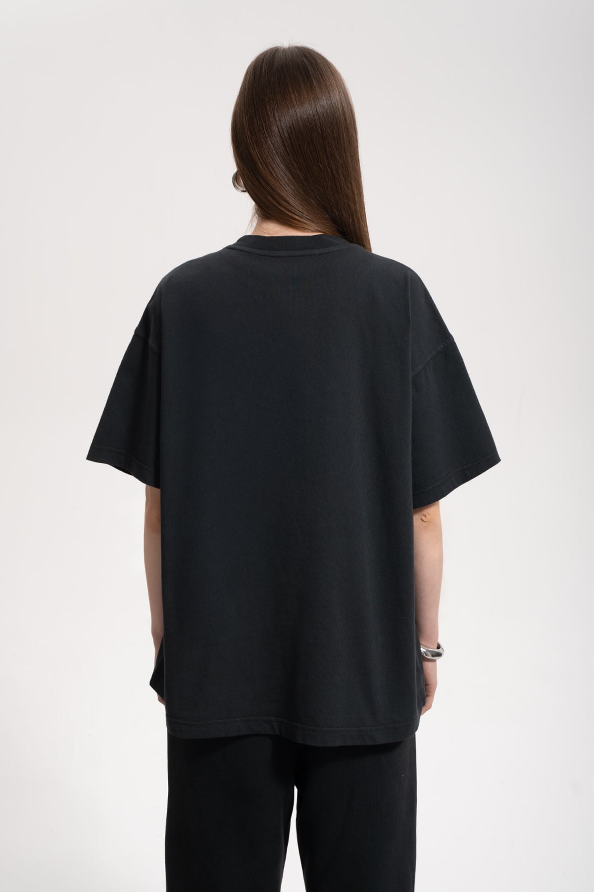 Kadın Oversized Washed Basic T-Shirt - Siyah