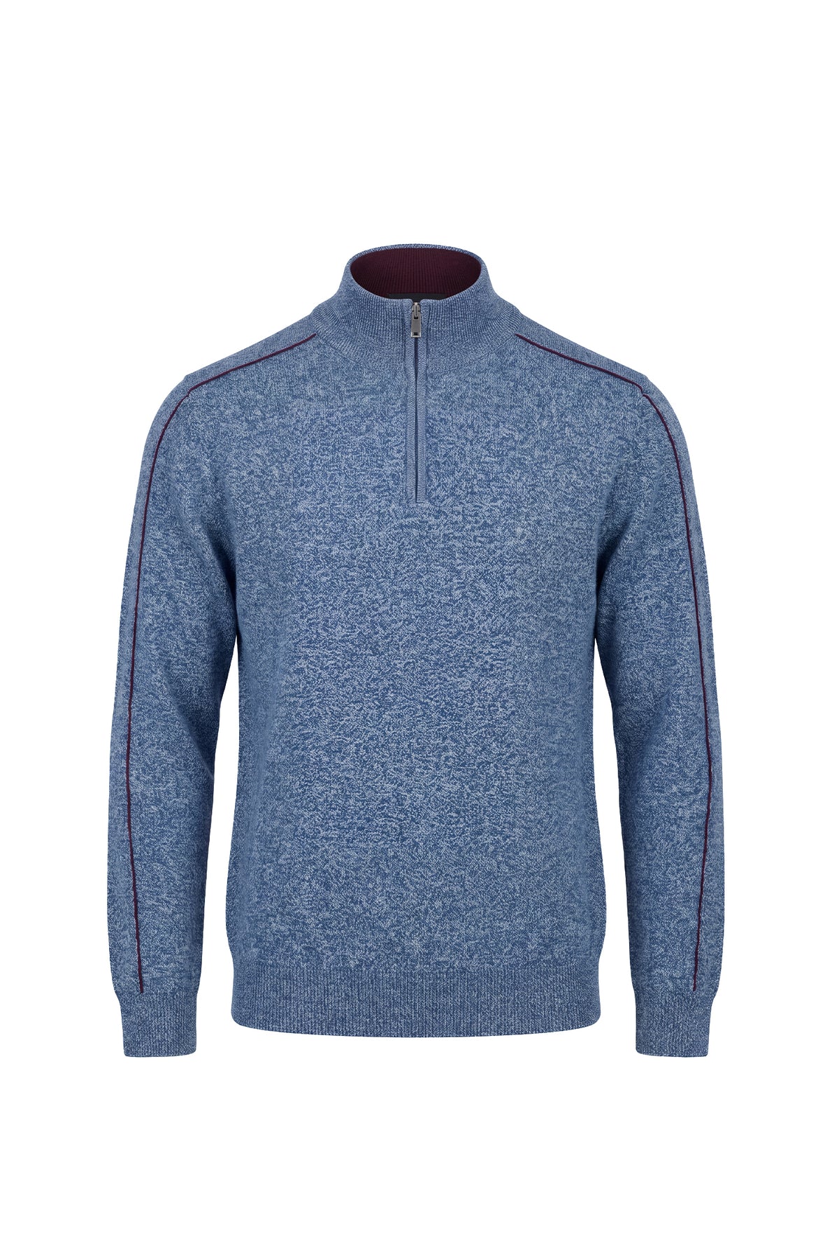 Erkek Relaxed Fit Zipper Mock Turtleneck - Mavi/Bordo