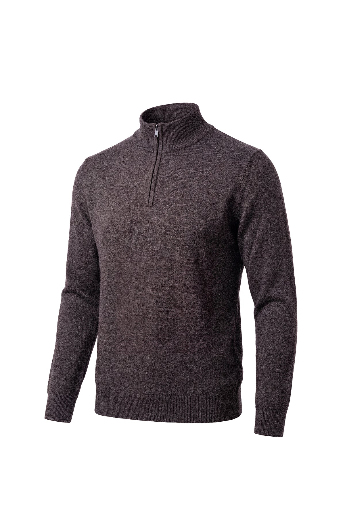Erkek Relaxed Fit Zipper Mock Turtleneck - Kahverengi