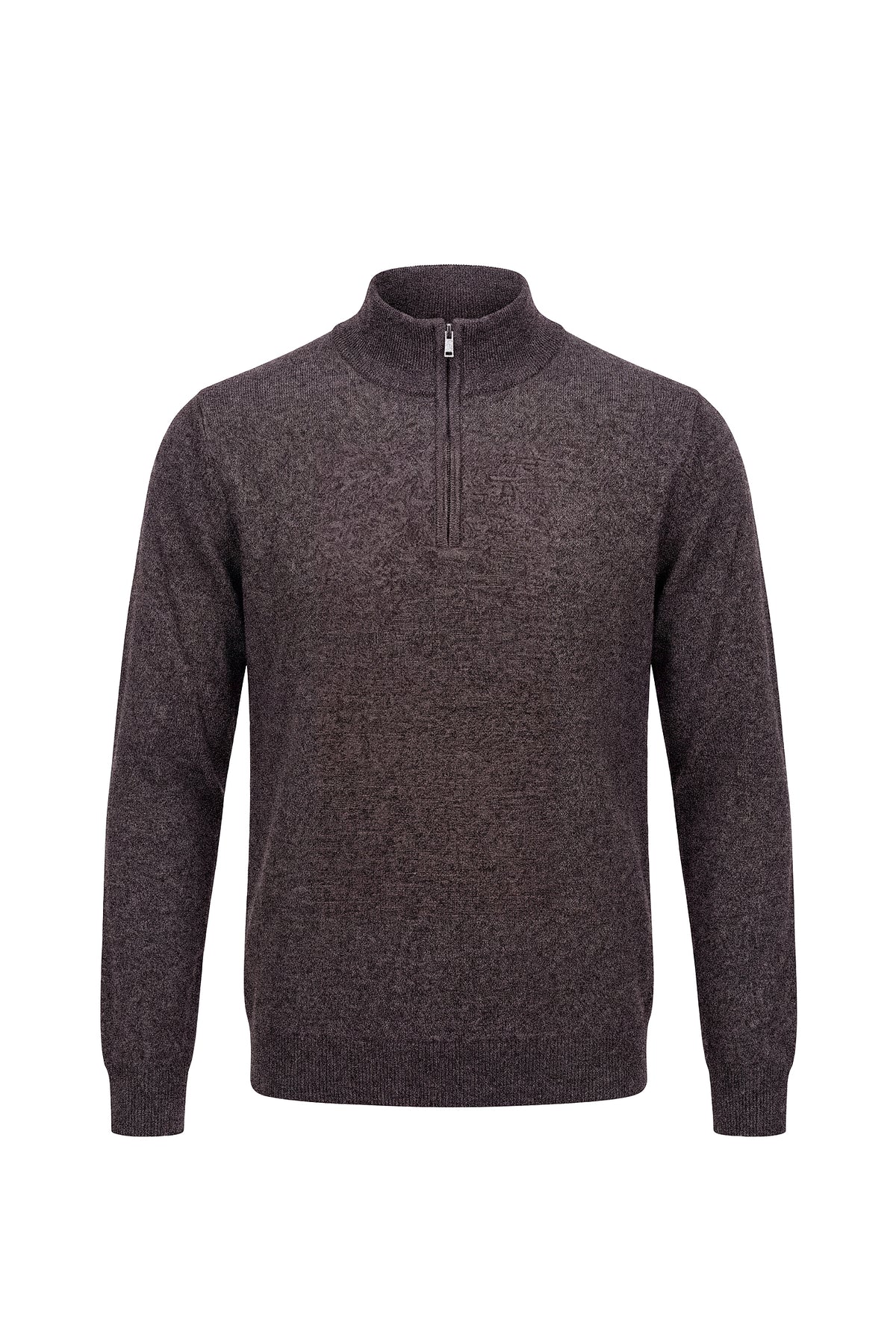 Erkek Relaxed Fit Zipper Mock Turtleneck - Kahverengi