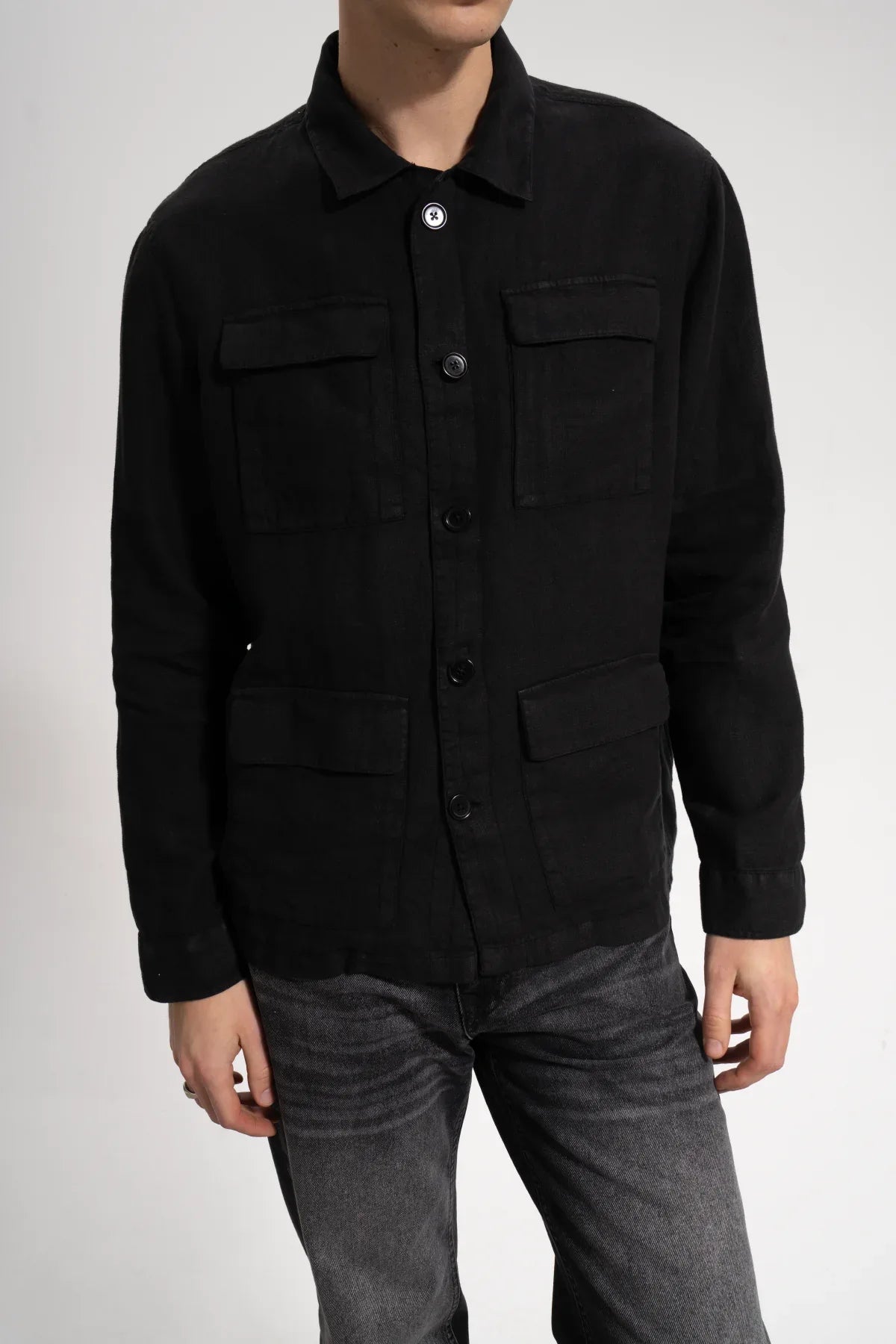 Erkek Relaxed Fit Linen Shirt - Siyah - REST 147