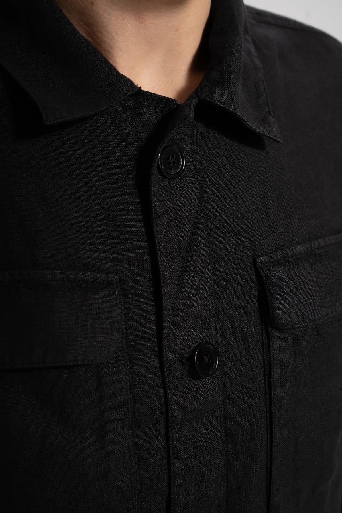 Erkek Relaxed Fit Linen Shirt - Siyah - REST 147