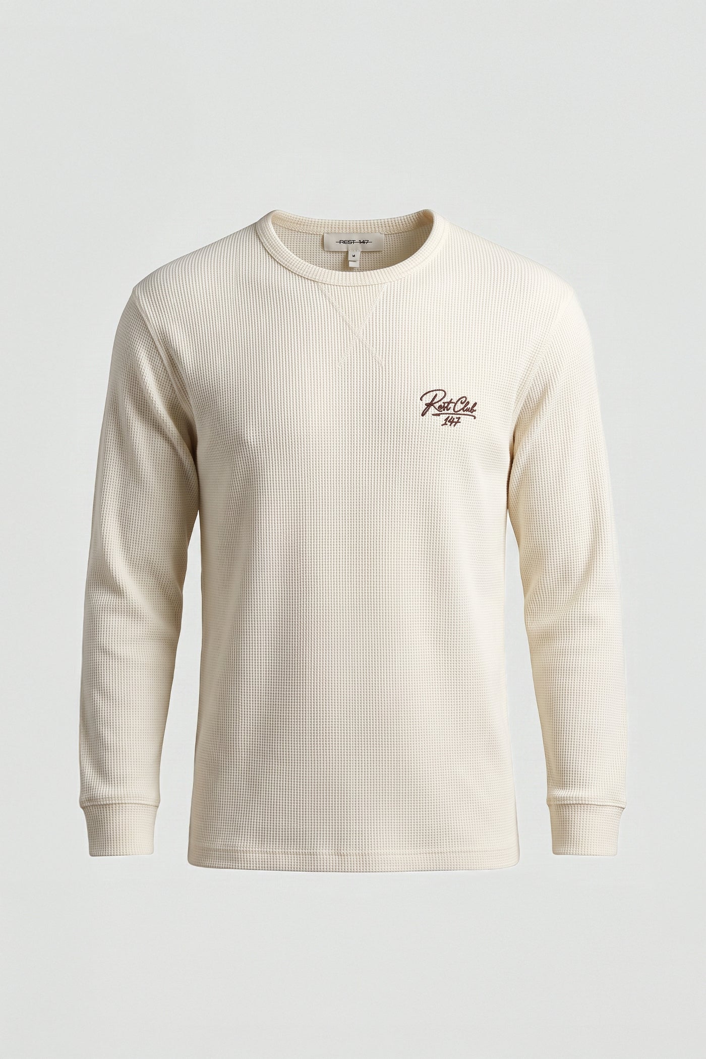 Erkek Rest Club Long Sleeve Waffle T-shirt - Ekru