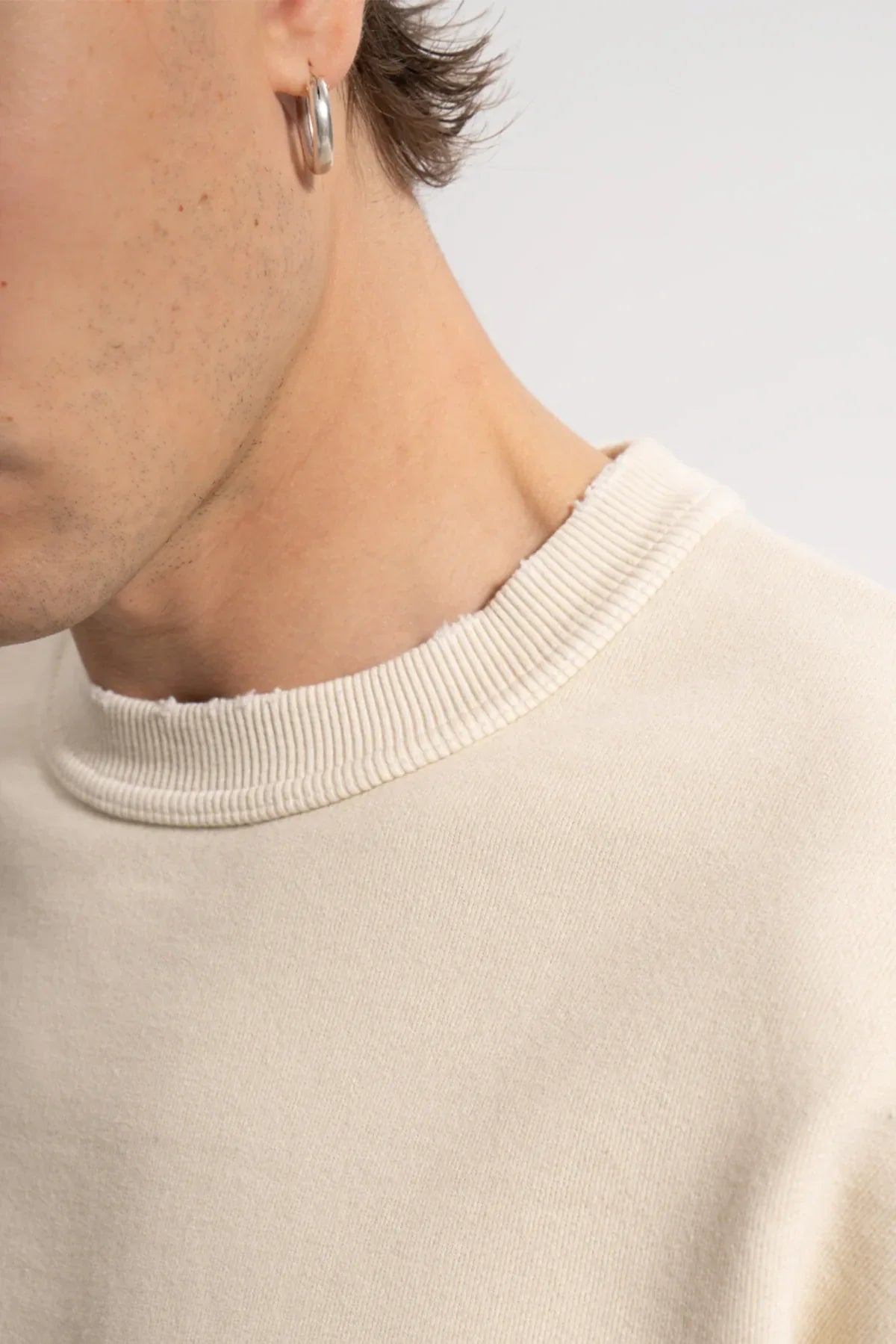 Erkek Oversized Washed Distressed Sweatshirt - Bej - REST 147