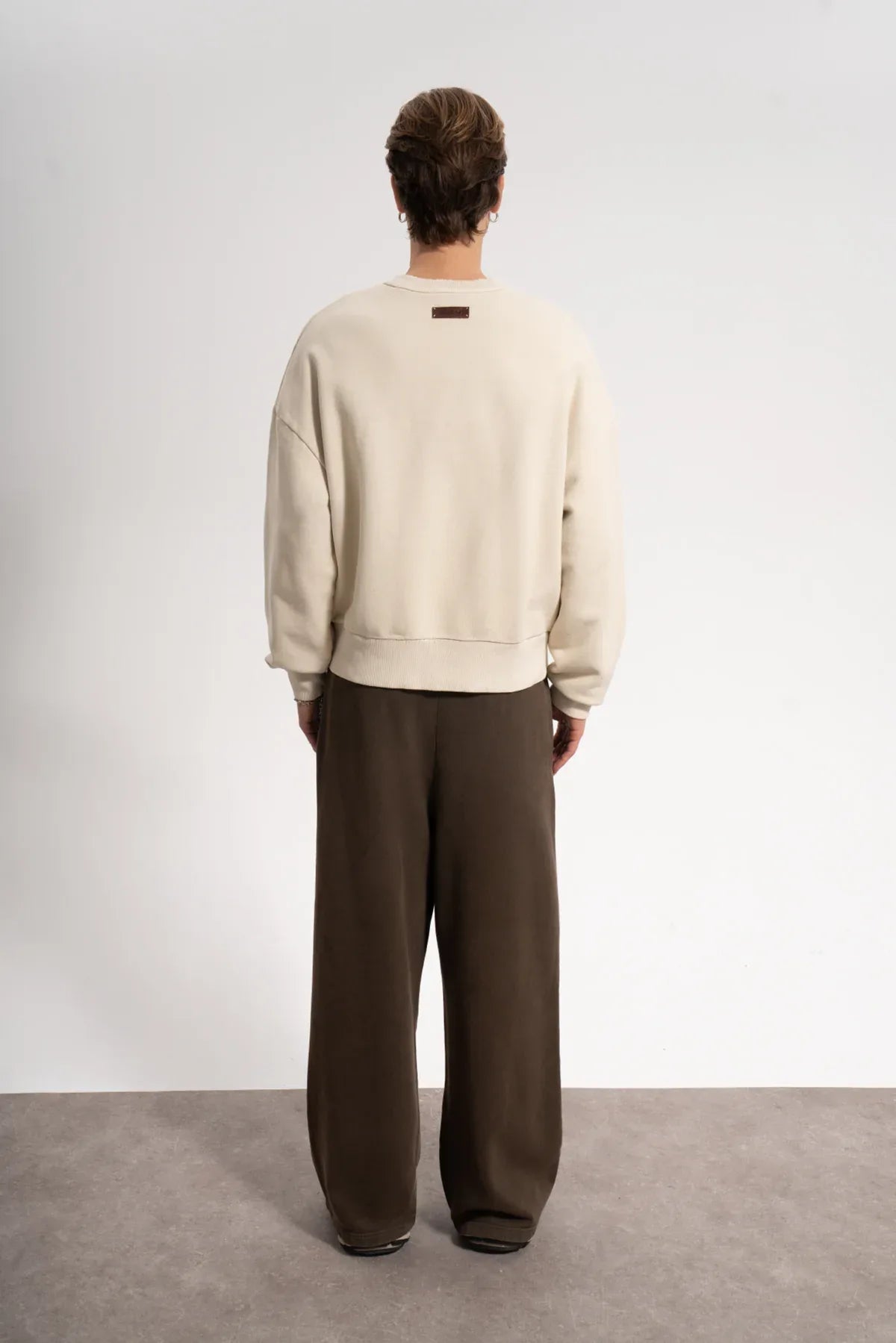 Erkek Oversized Washed Distressed Sweatshirt - Bej - REST 147