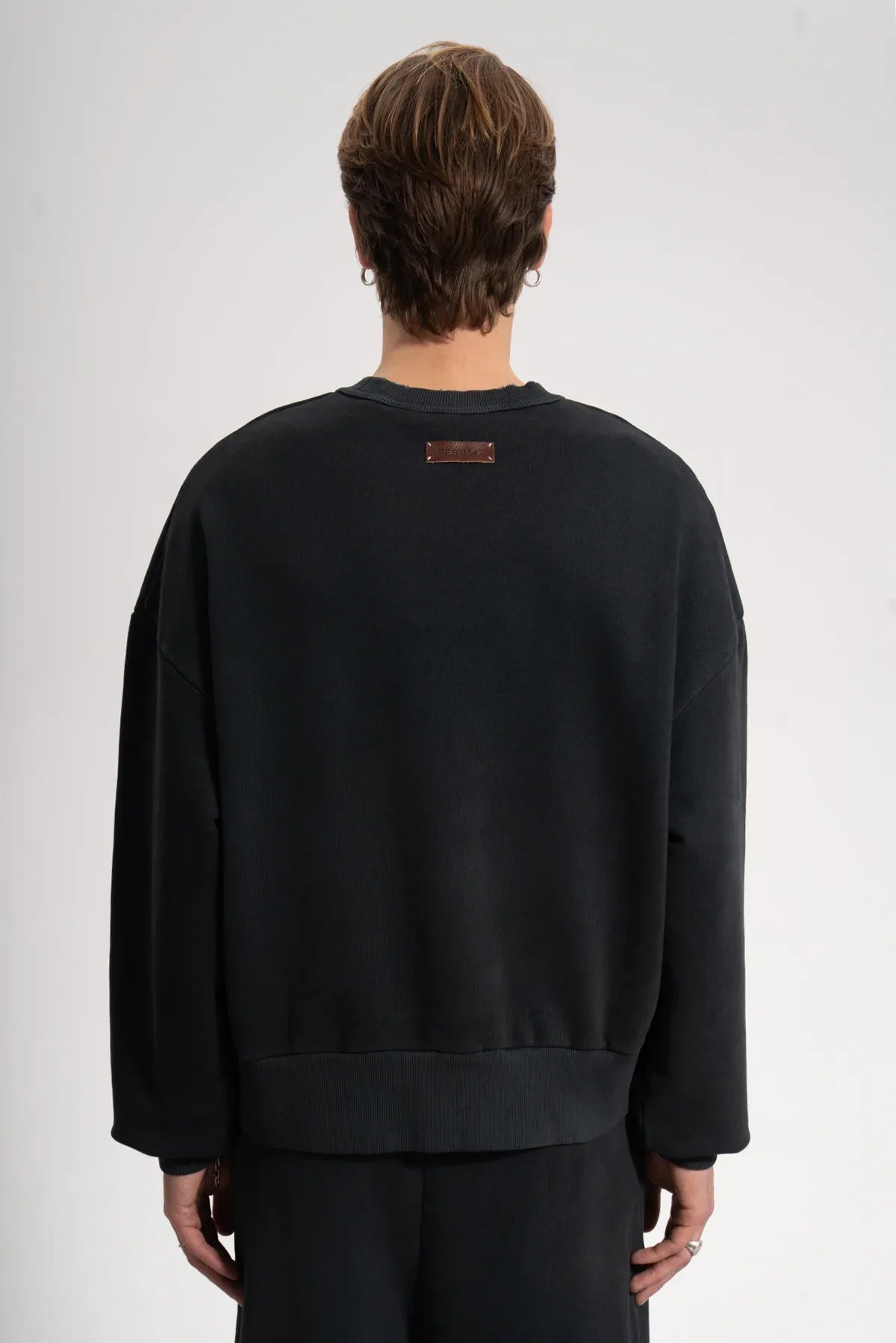 Erkek Oversized Washed Distressed Sweatshirt - Siyah - REST 147