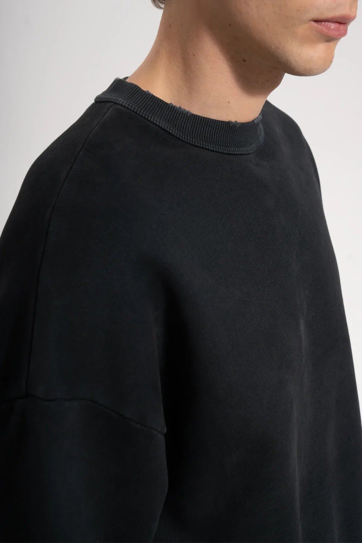 Erkek Oversized Washed Distressed Sweatshirt - Siyah - REST 147