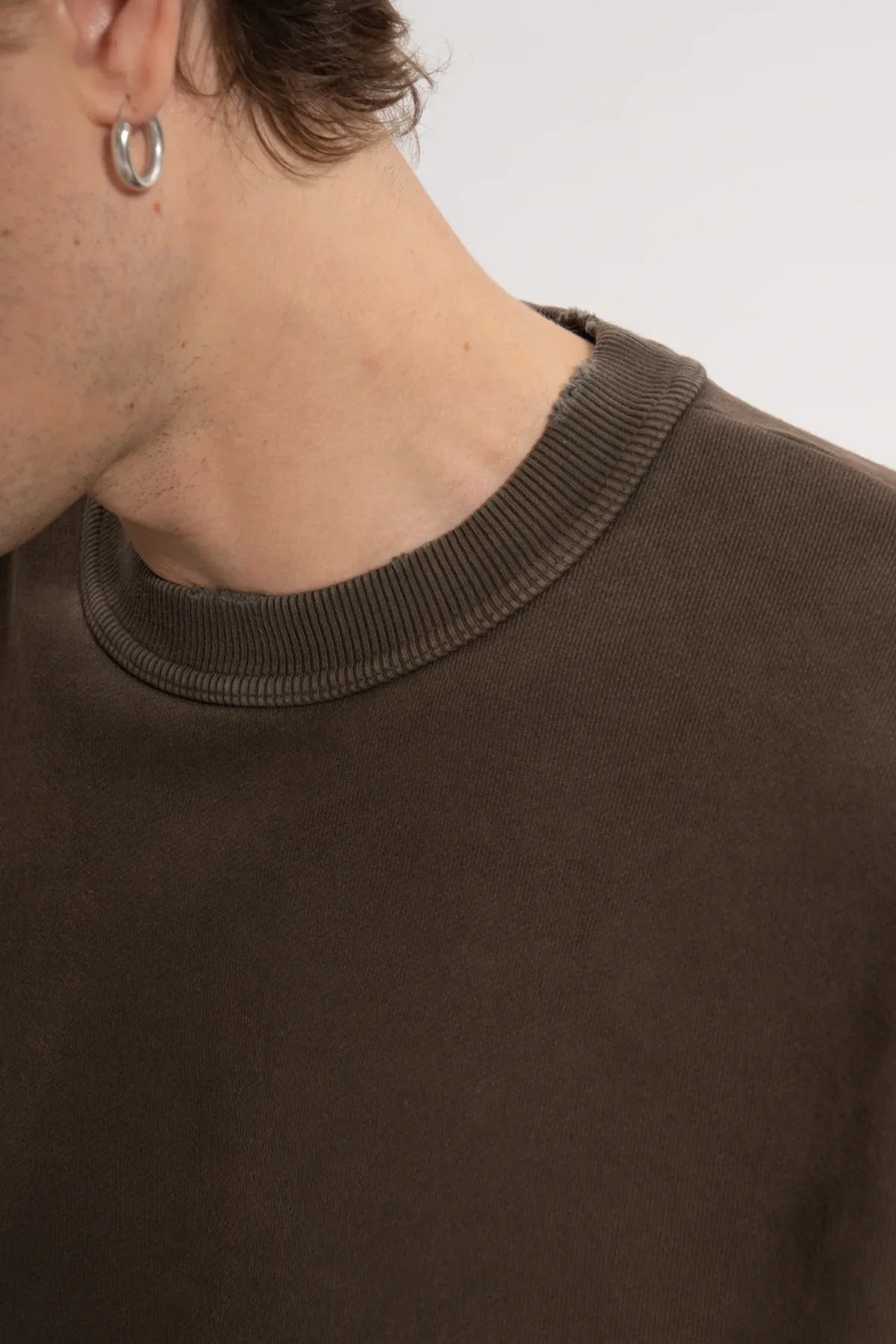 Erkek Oversized Washed Distressed Sweatshirt - Kahverengi - REST 147