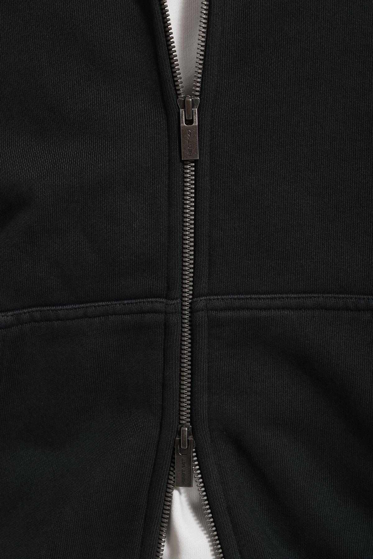 Erkek Oversized Washed Zip Hoodie - Siyah - REST 147