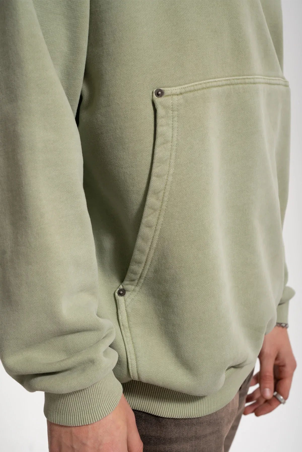 Erkek Oversized Washed Embroidered Hoodie - Yeşil - REST 147