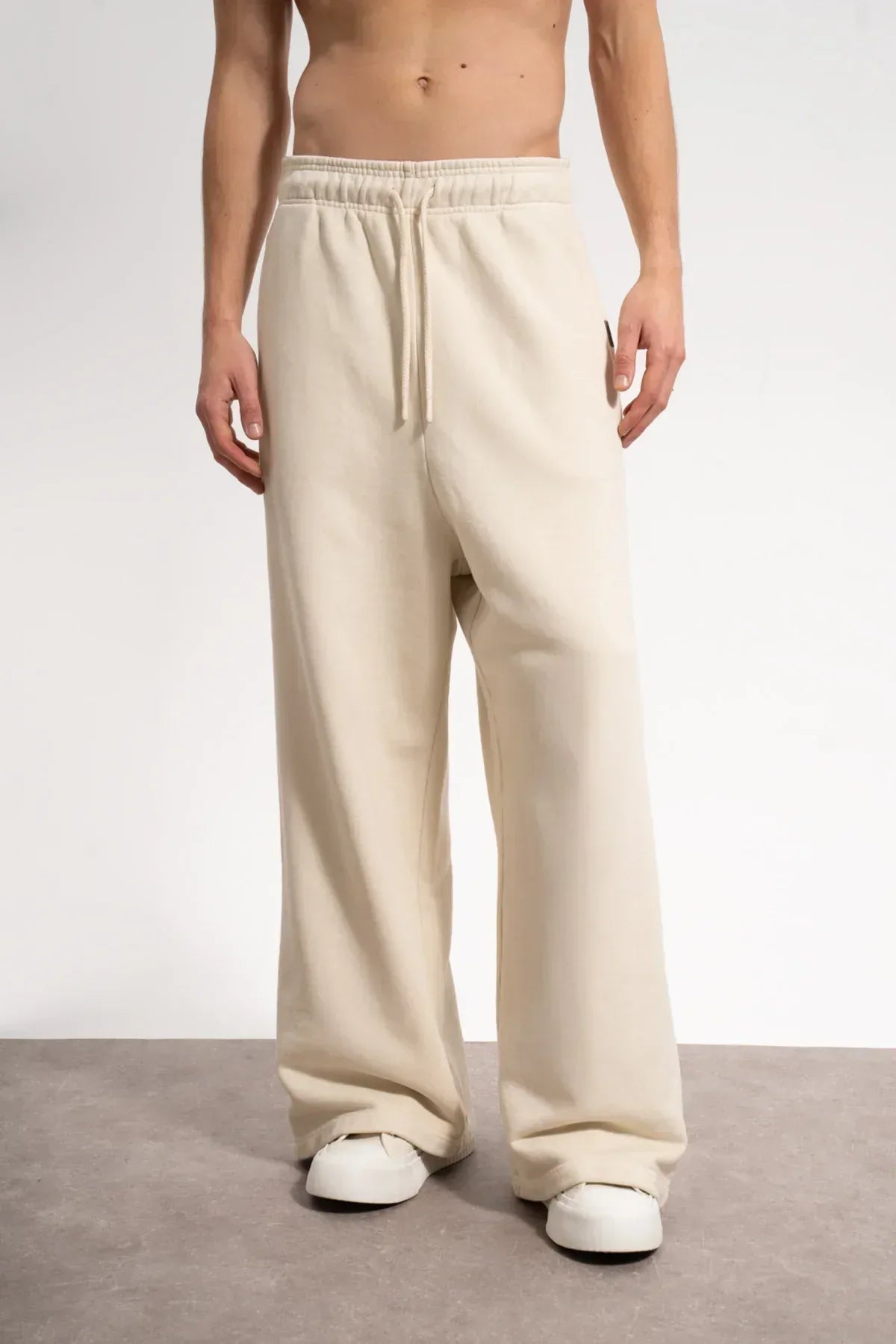 Erkek Baggy Fit Washed Sweatpants - Bej - REST 147