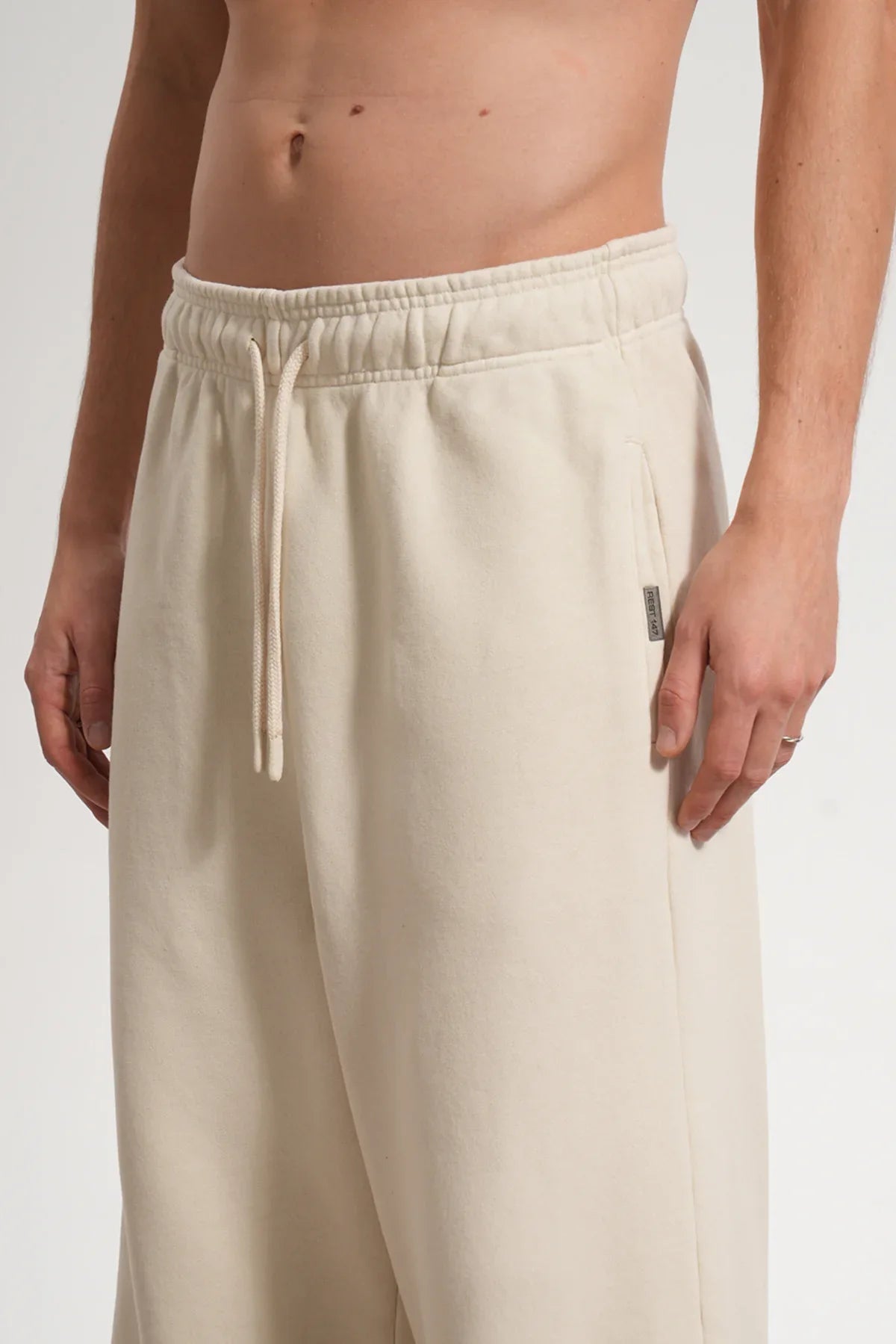 Erkek Baggy Fit Washed Sweatpants - Bej - REST 147