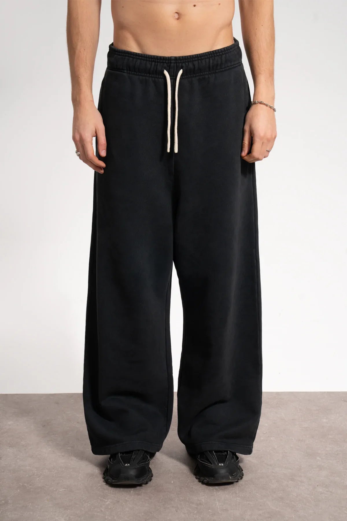 Erkek Baggy Fit Washed Sweatpants - Siyah - REST 147
