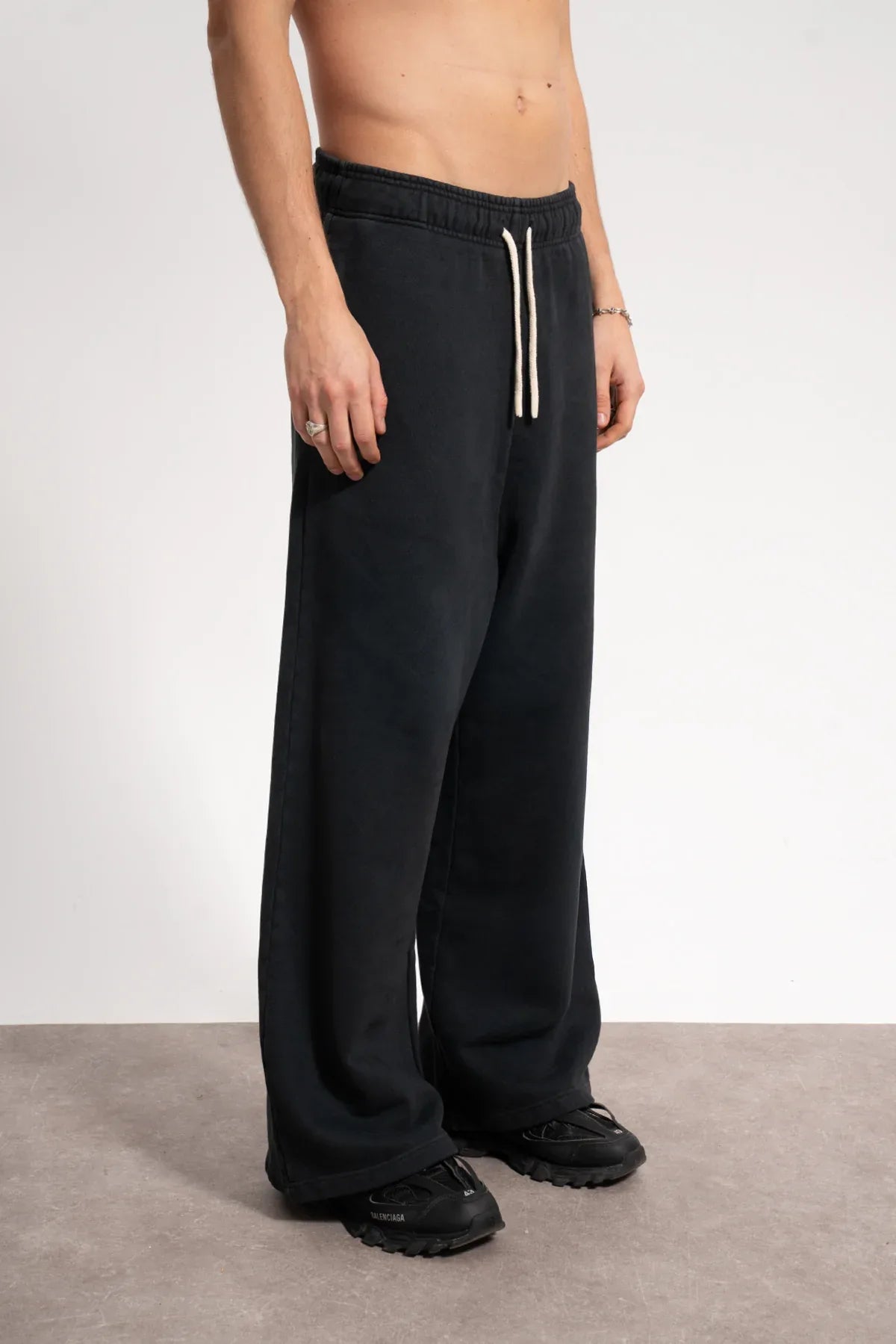 Erkek Baggy Fit Washed Sweatpants - Siyah - REST 147