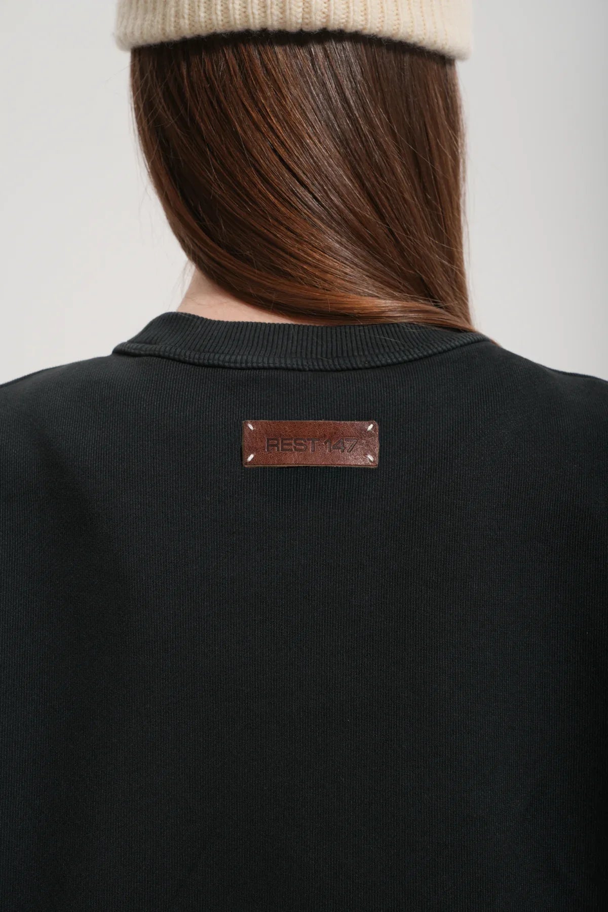 Kadın Boxy Fit Oversized Washed Sweatshirt - Siyah - REST 147