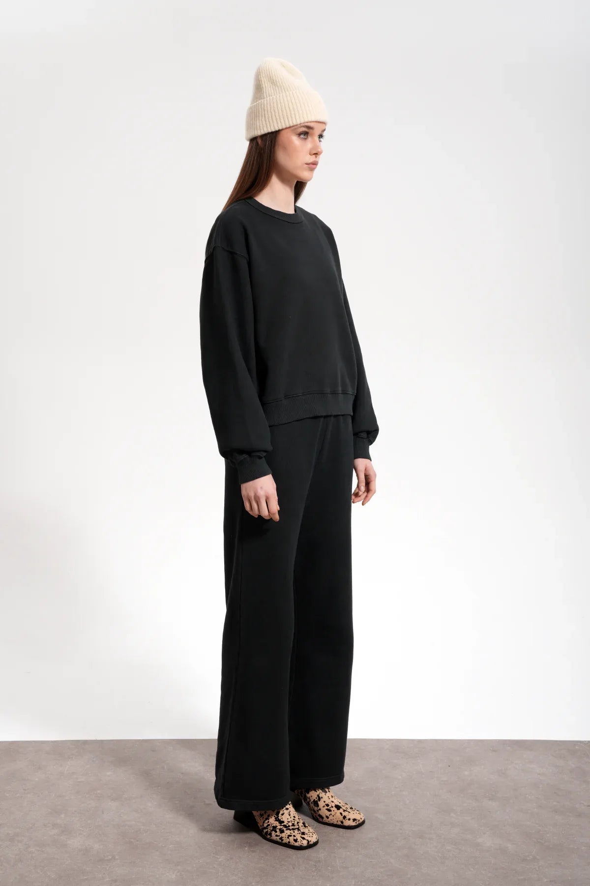 Kadın Boxy Fit Oversized Washed Sweatshirt - Siyah - REST 147