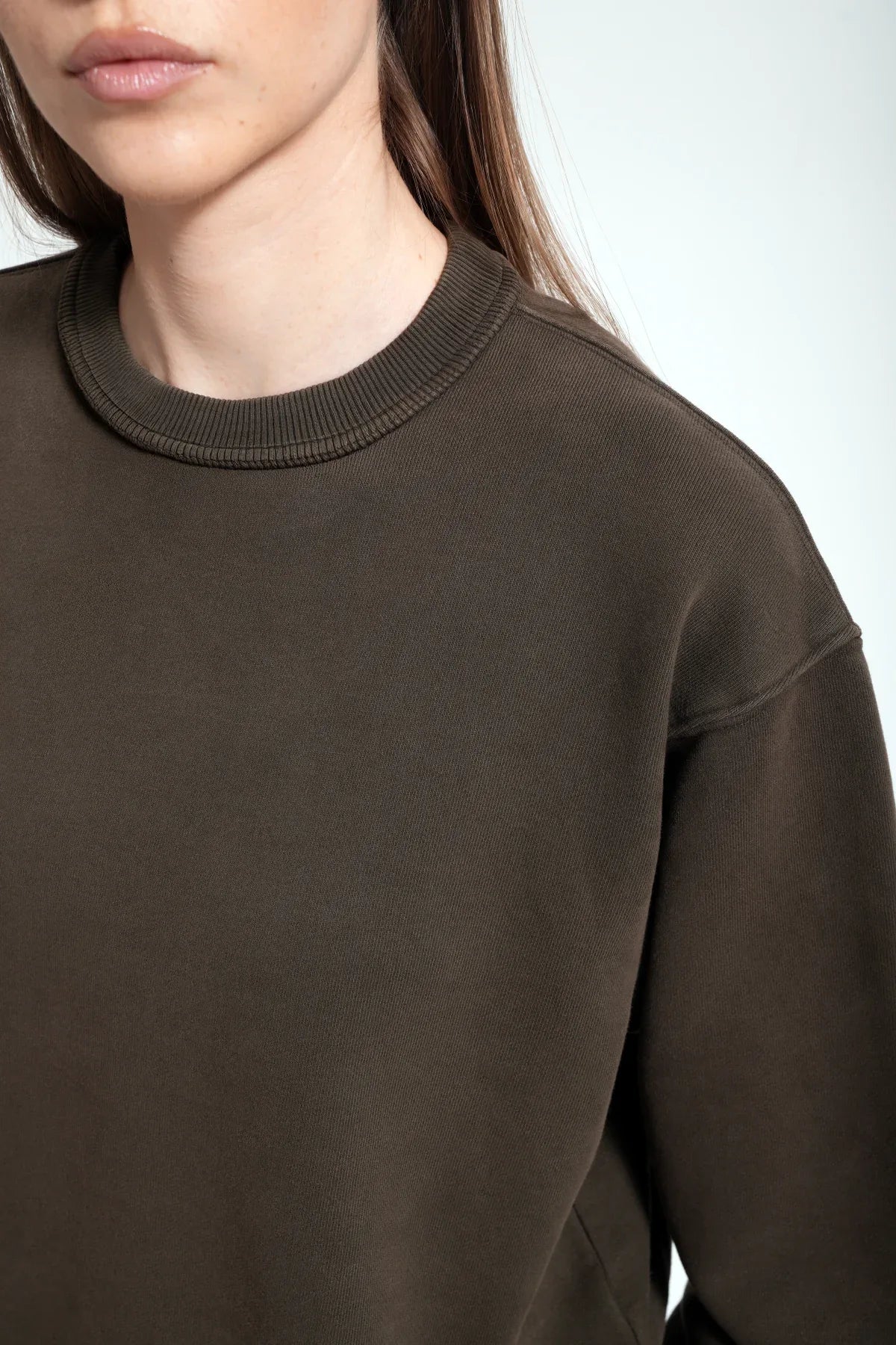 Kadın Boxy Fit Oversized Washed Sweatshirt - Kahverengi - REST 147