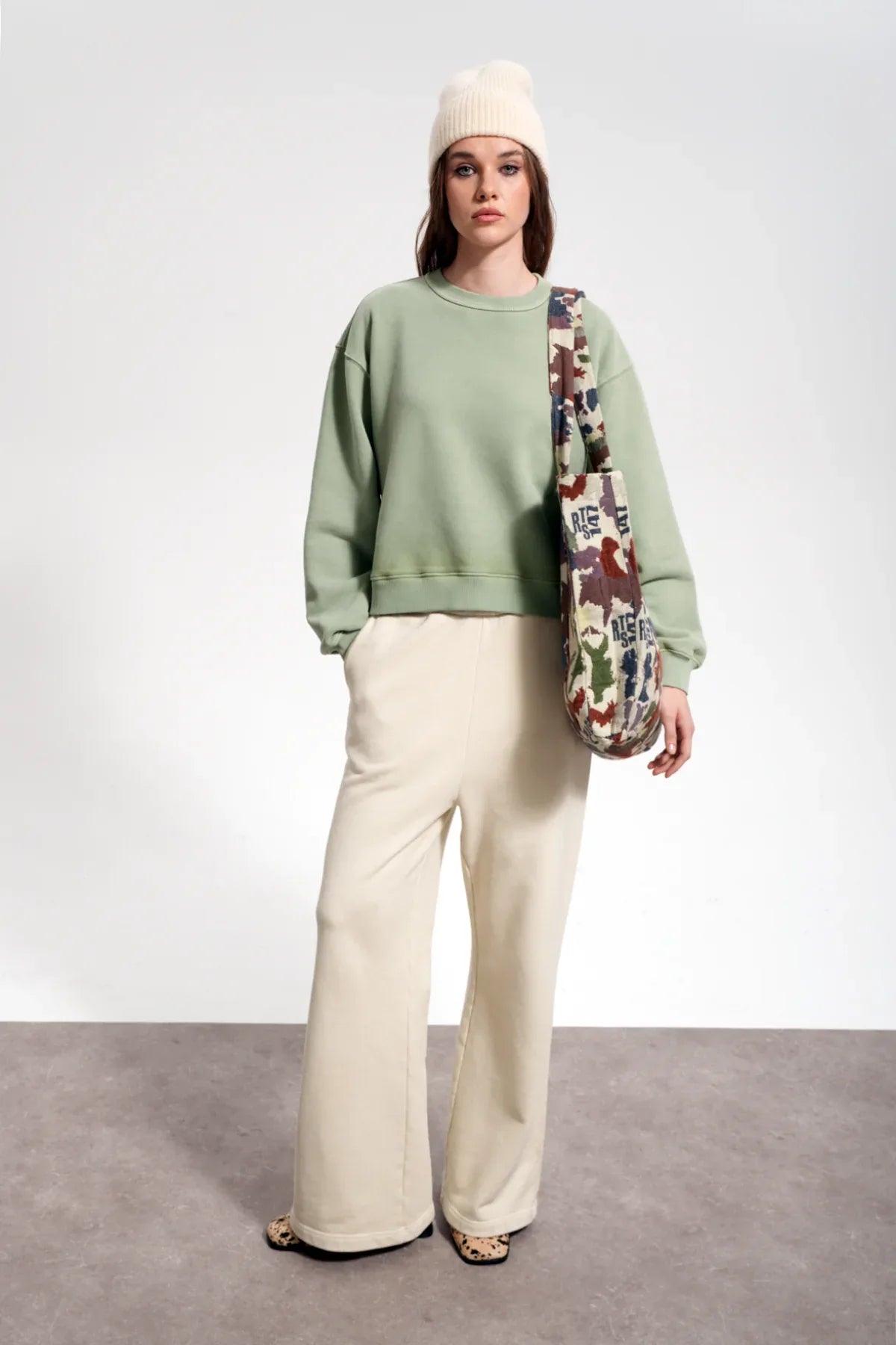 Kadın Boxy Fit Oversized Washed Sweatshirt - Yeşil - REST 147