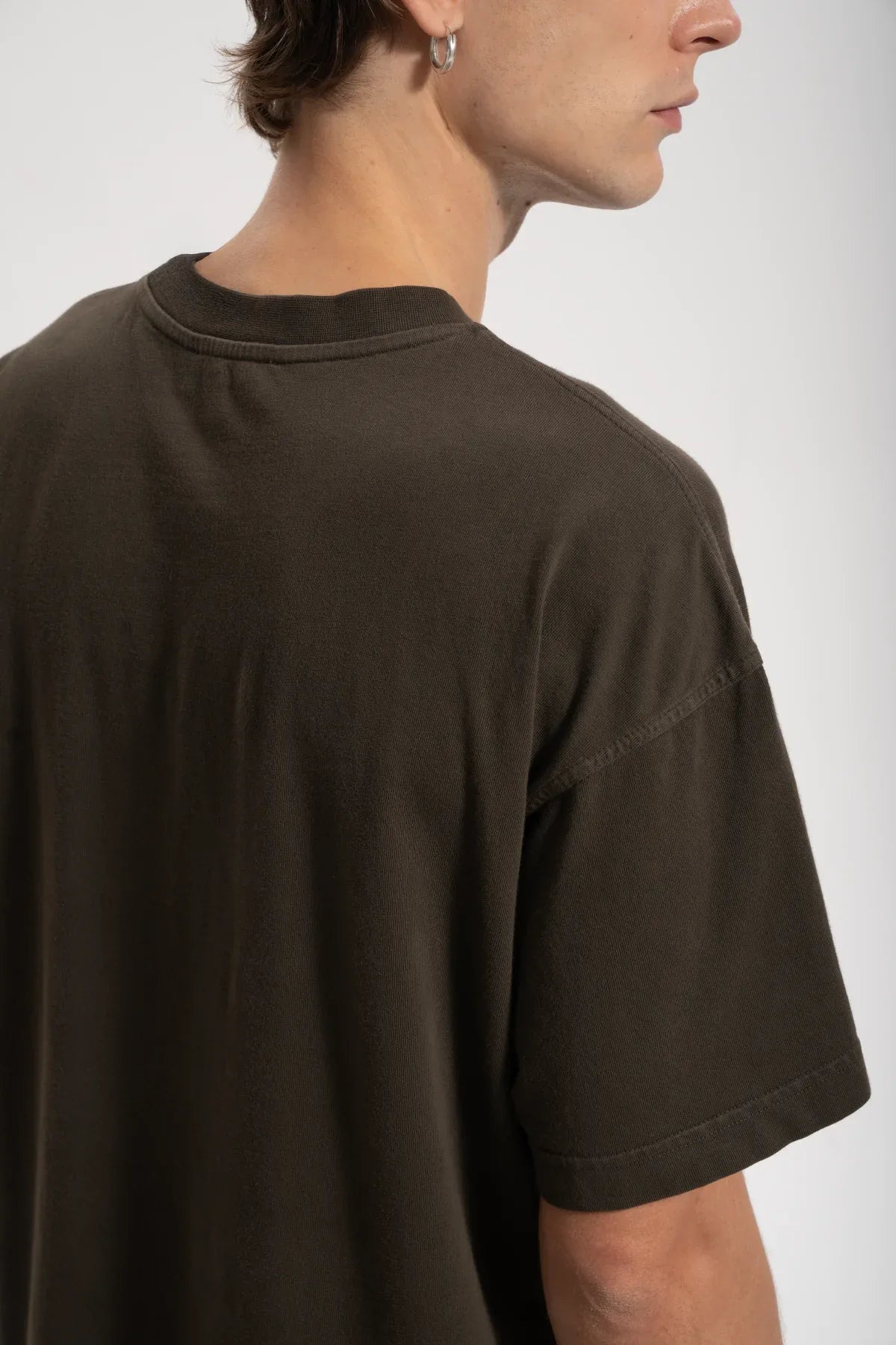 Erkek Oversized Washed Basic T-Shirt - Kahverengi - REST 147