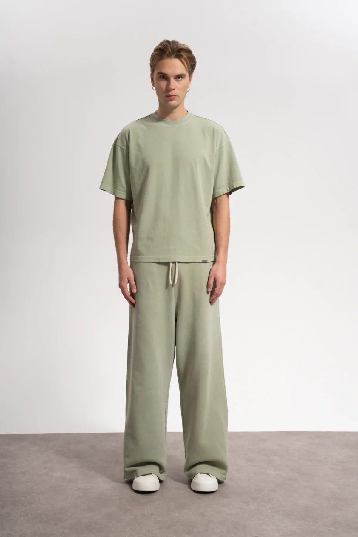 Erkek Oversized Washed Basic T-Shirt - Yeşil - REST 147