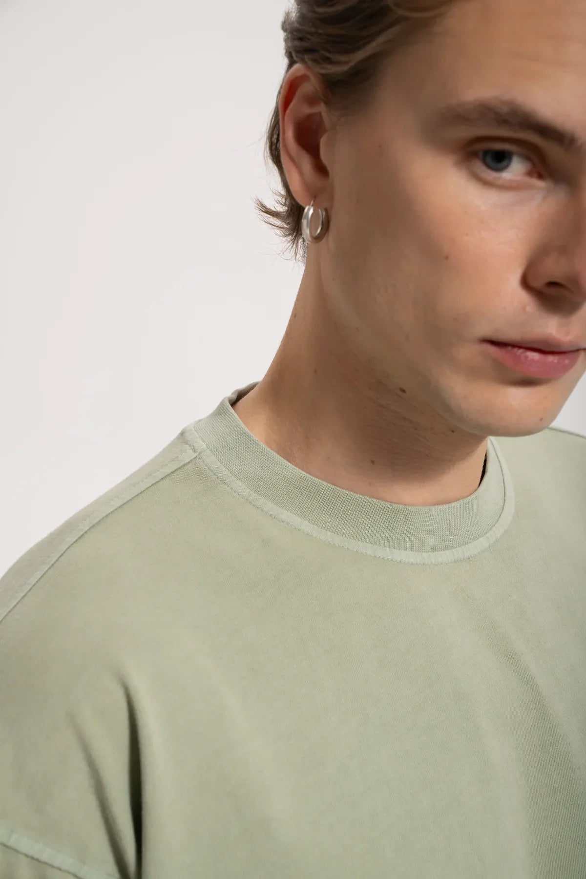 Erkek Oversized Washed Basic T-Shirt - Yeşil - REST 147