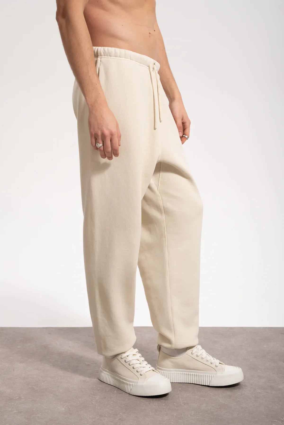 Erkek Relaxed Fit Washed Sweatpants - Bej - REST 147