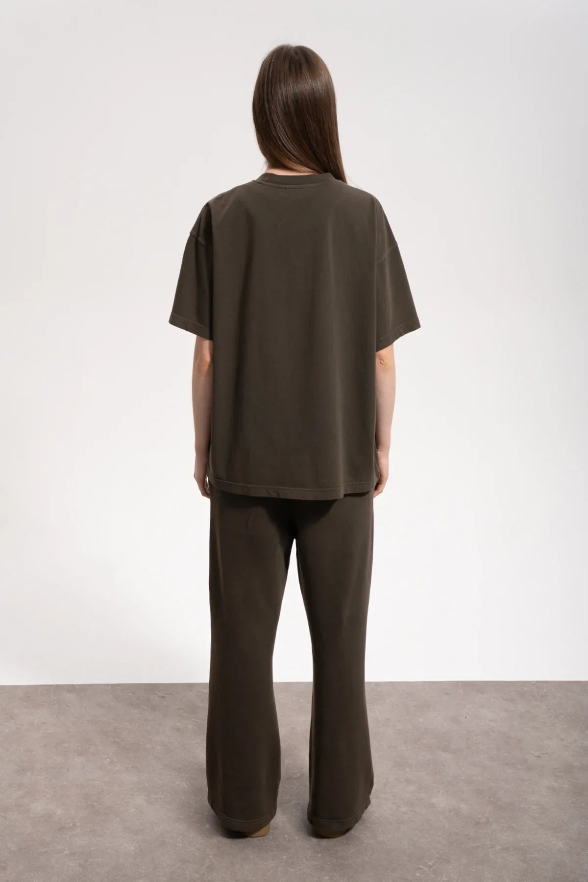 Kadın Oversized Washed Basic T-Shirt - Kahverengi - REST 147