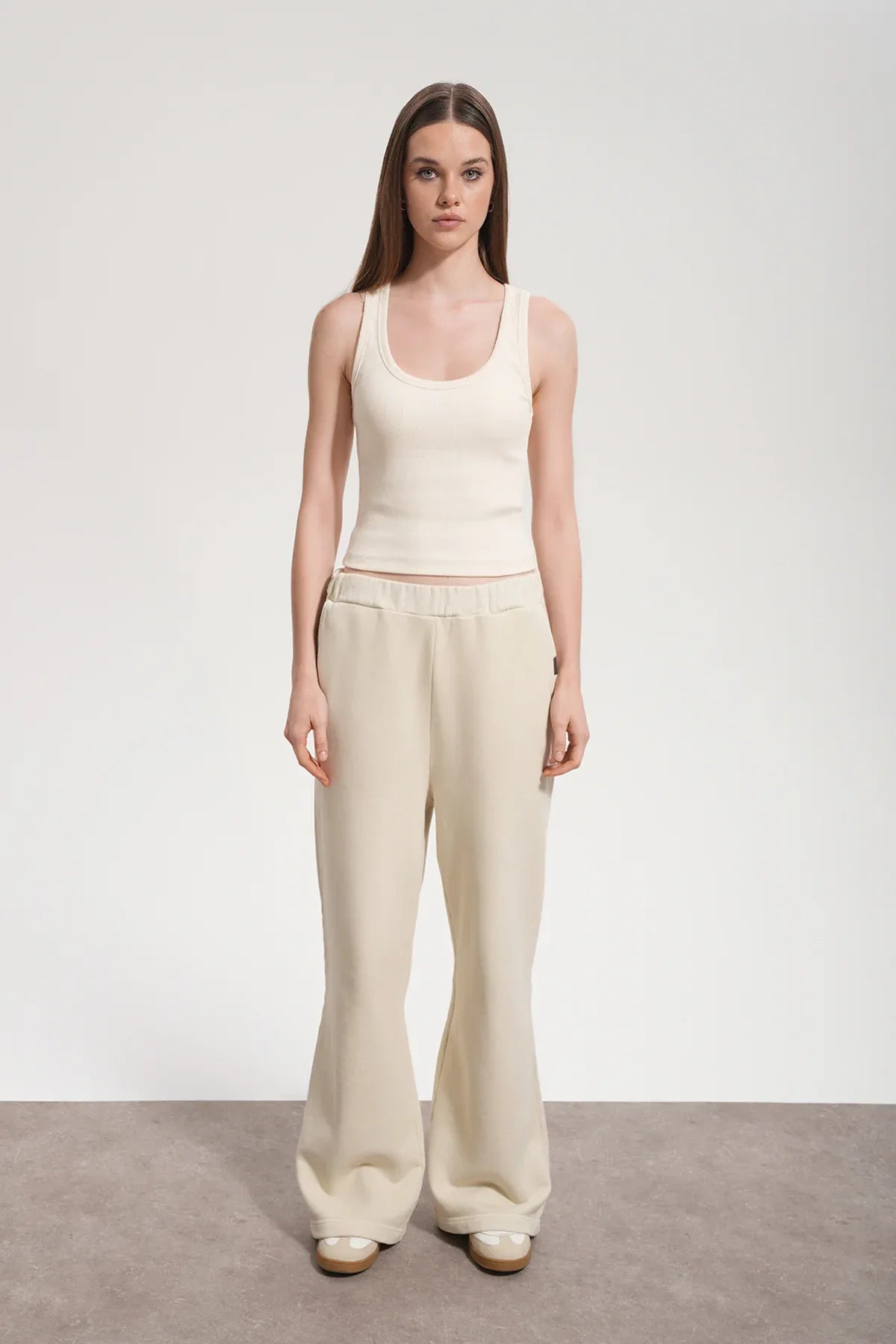 Kadın Flared Wide Leg Washed Sweatpants - Bej - REST 147