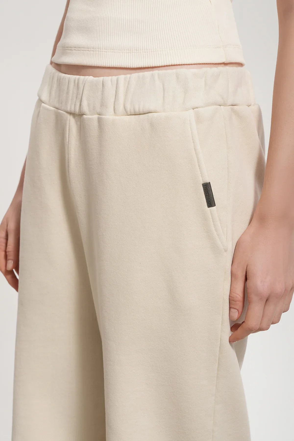 Kadın Flared Wide Leg Washed Sweatpants - Bej - REST 147