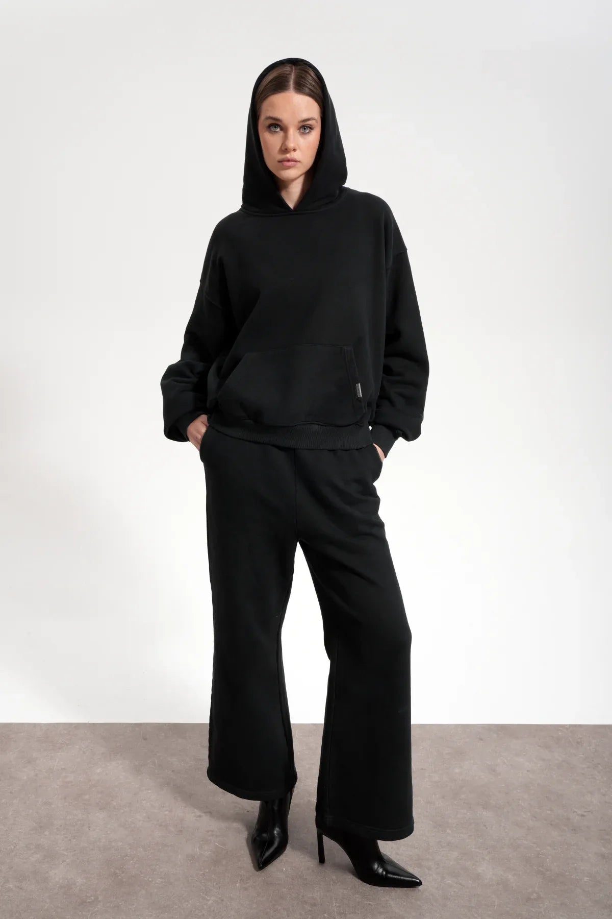 Kadın Flared Wide Leg Washed Sweatpants - Siyah - REST 147