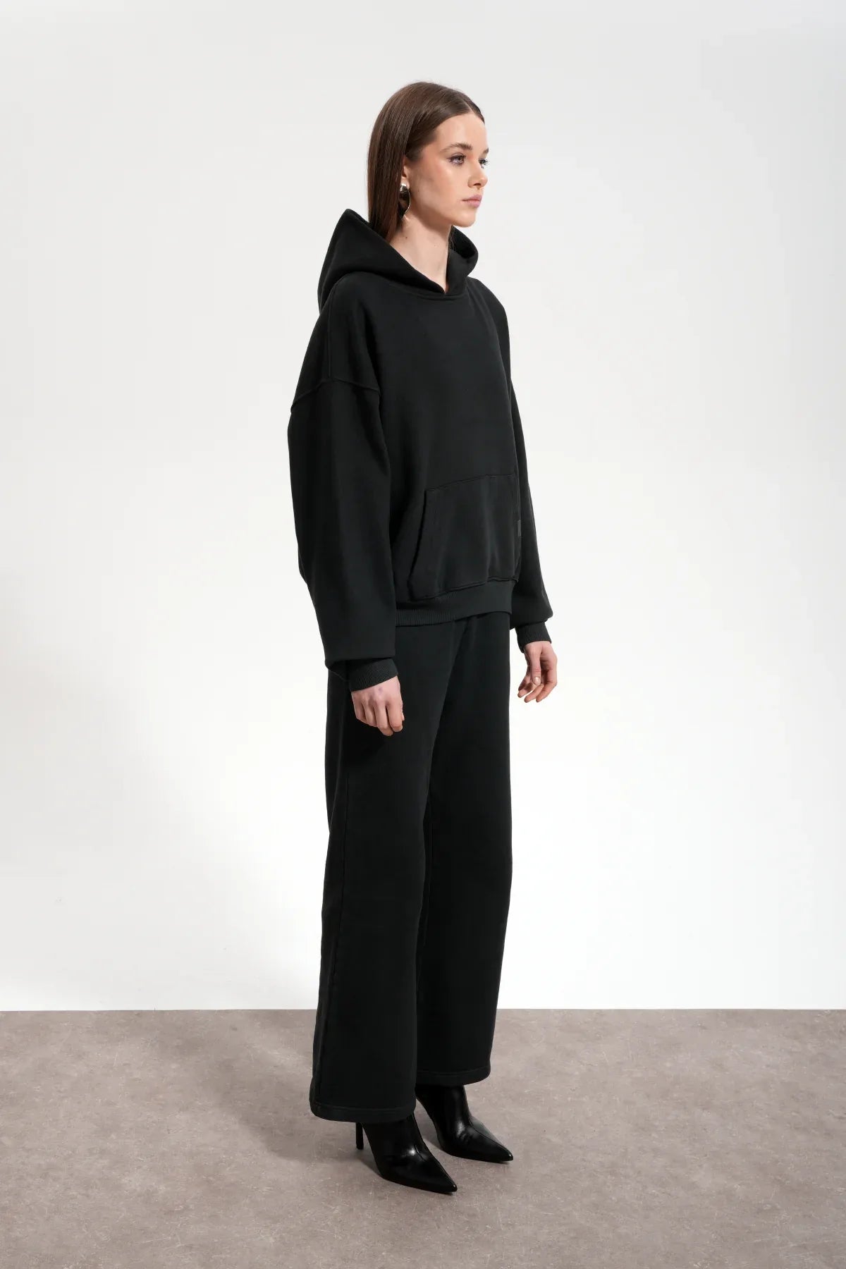 Kadın Flared Wide Leg Washed Sweatpants - Siyah - REST 147