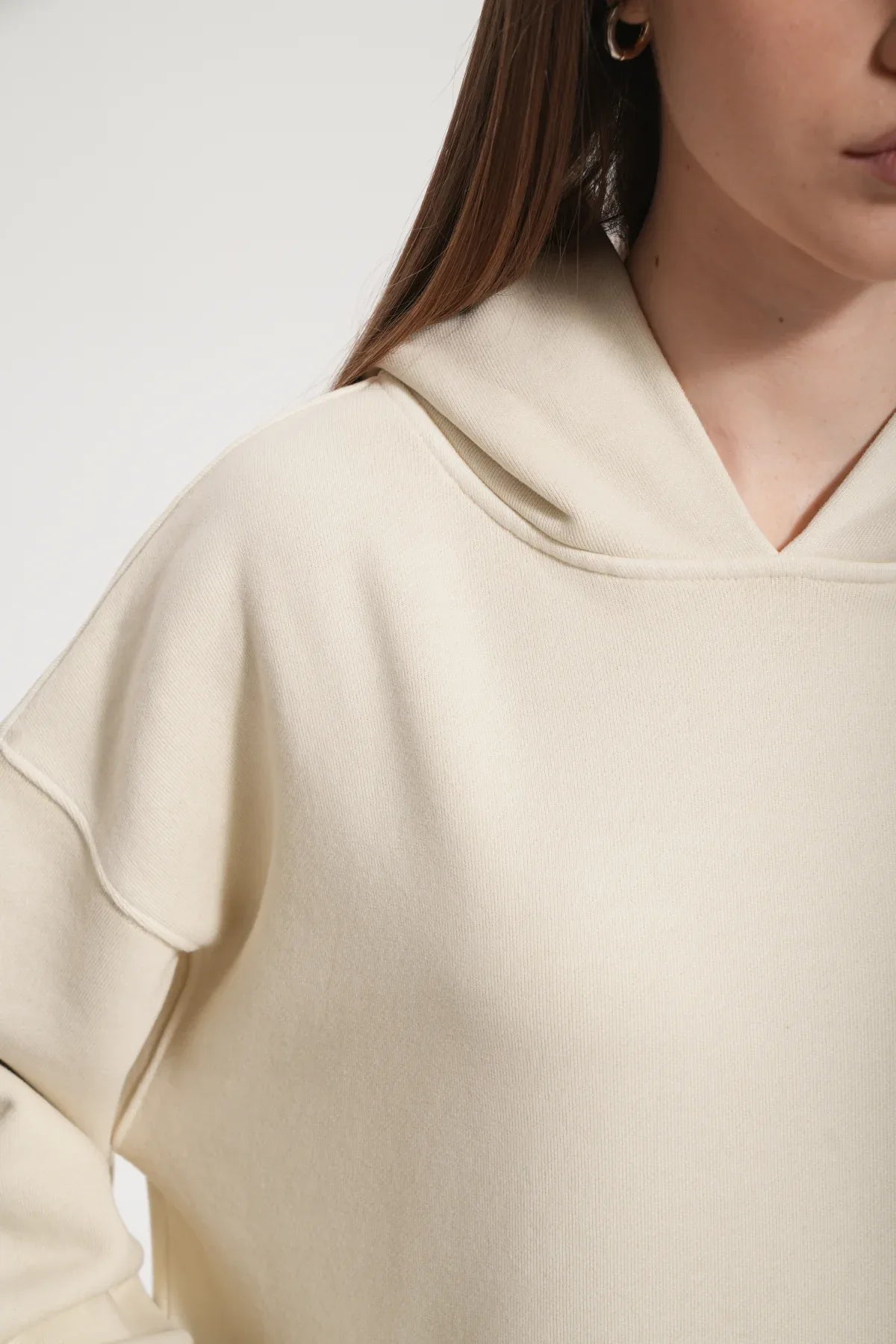 Kadın Boxy Fit Washed Hoodie - Bej - REST 147