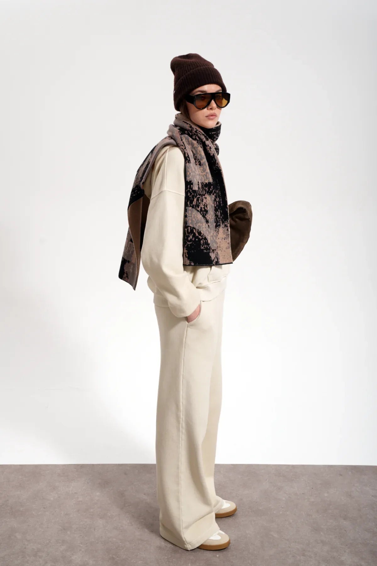 Kadın Boxy Fit Washed Hoodie - Bej - REST 147