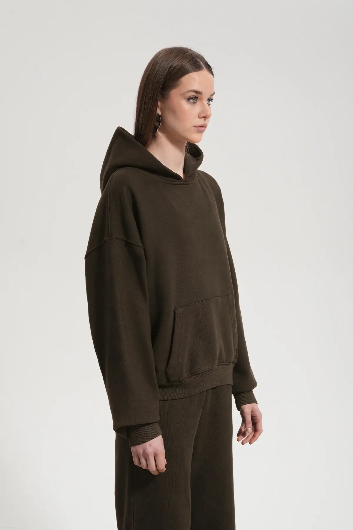 Kadın Boxy Fit Washed Hoodie - Kahverengi - REST 147