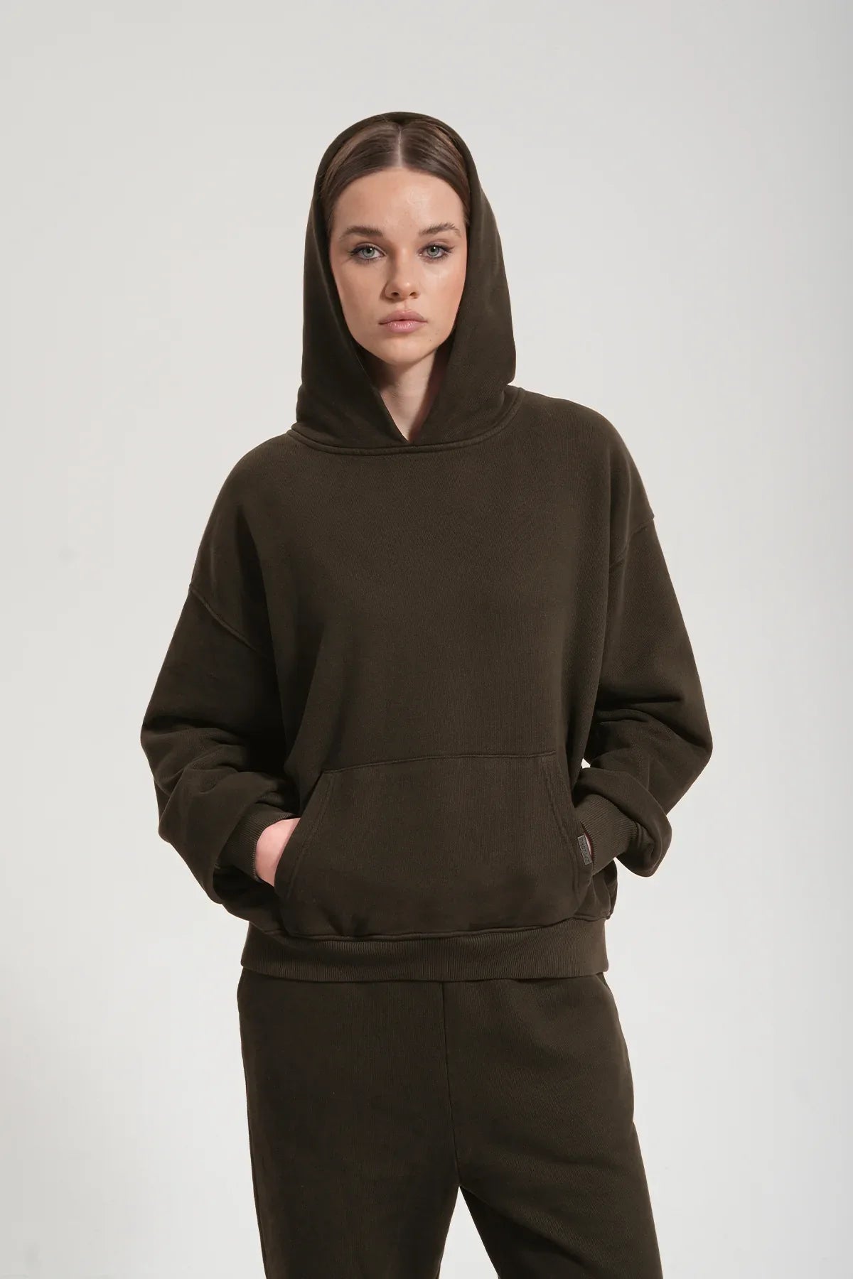 Kadın Boxy Fit Washed Hoodie - Kahverengi - REST 147