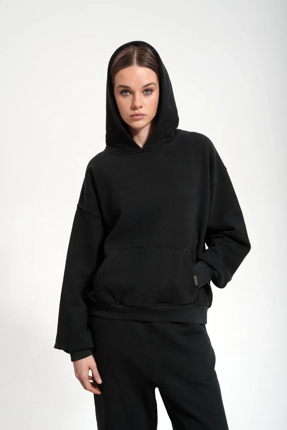 Kadın Boxy Fit Washed Hoodie - Siyah - REST 147