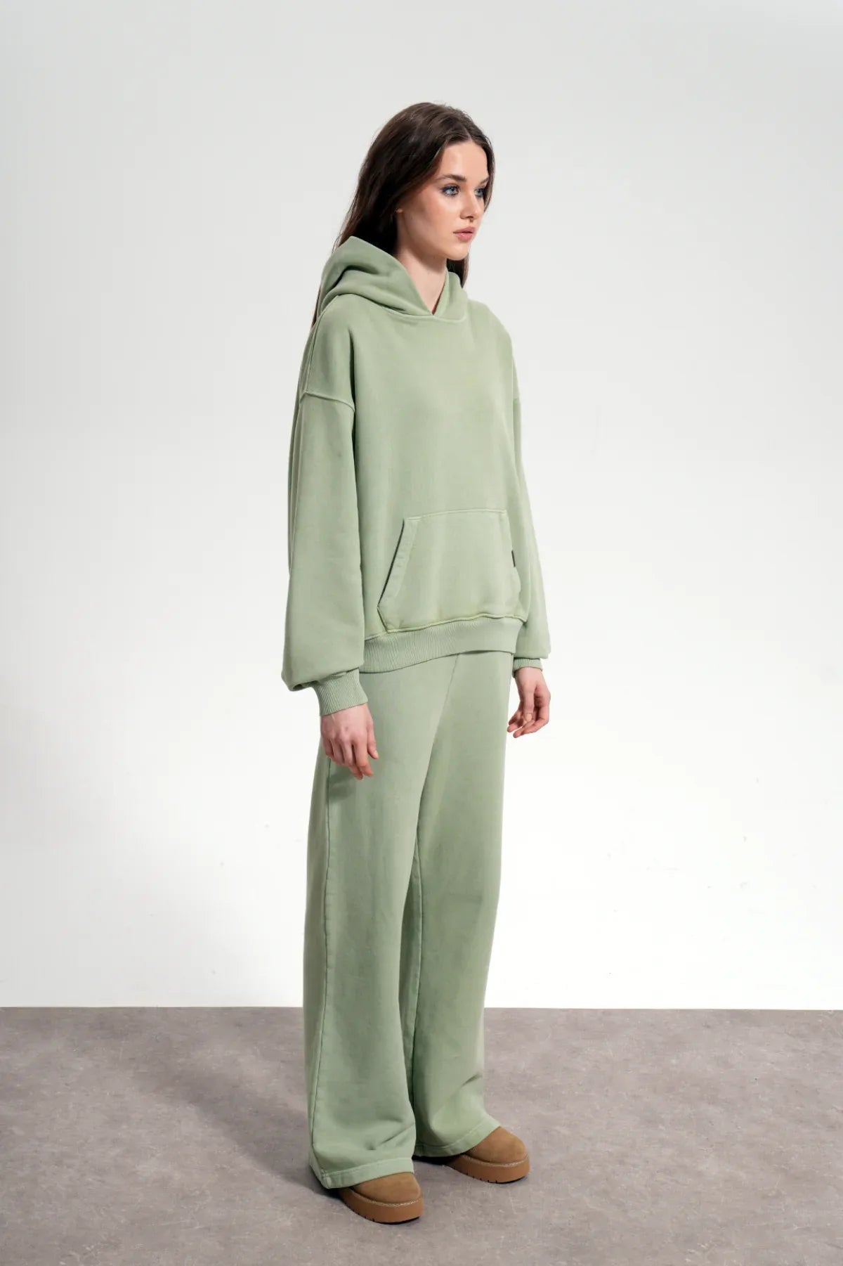 Kadın Boxy Fit Washed Hoodie - Yeşil - REST 147