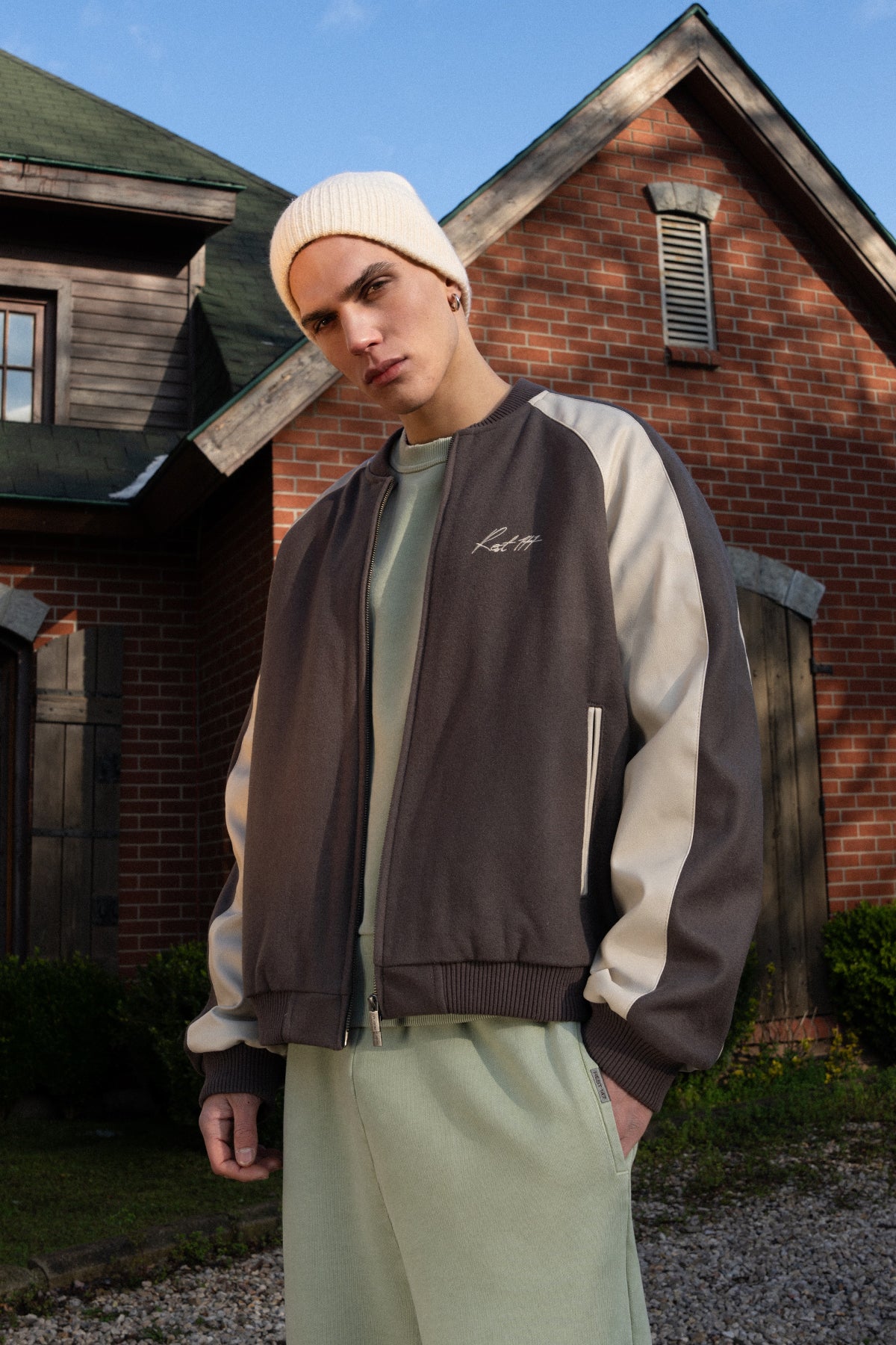 Unisex Relaxed Fit Unisex College Jacket - Kahverengi