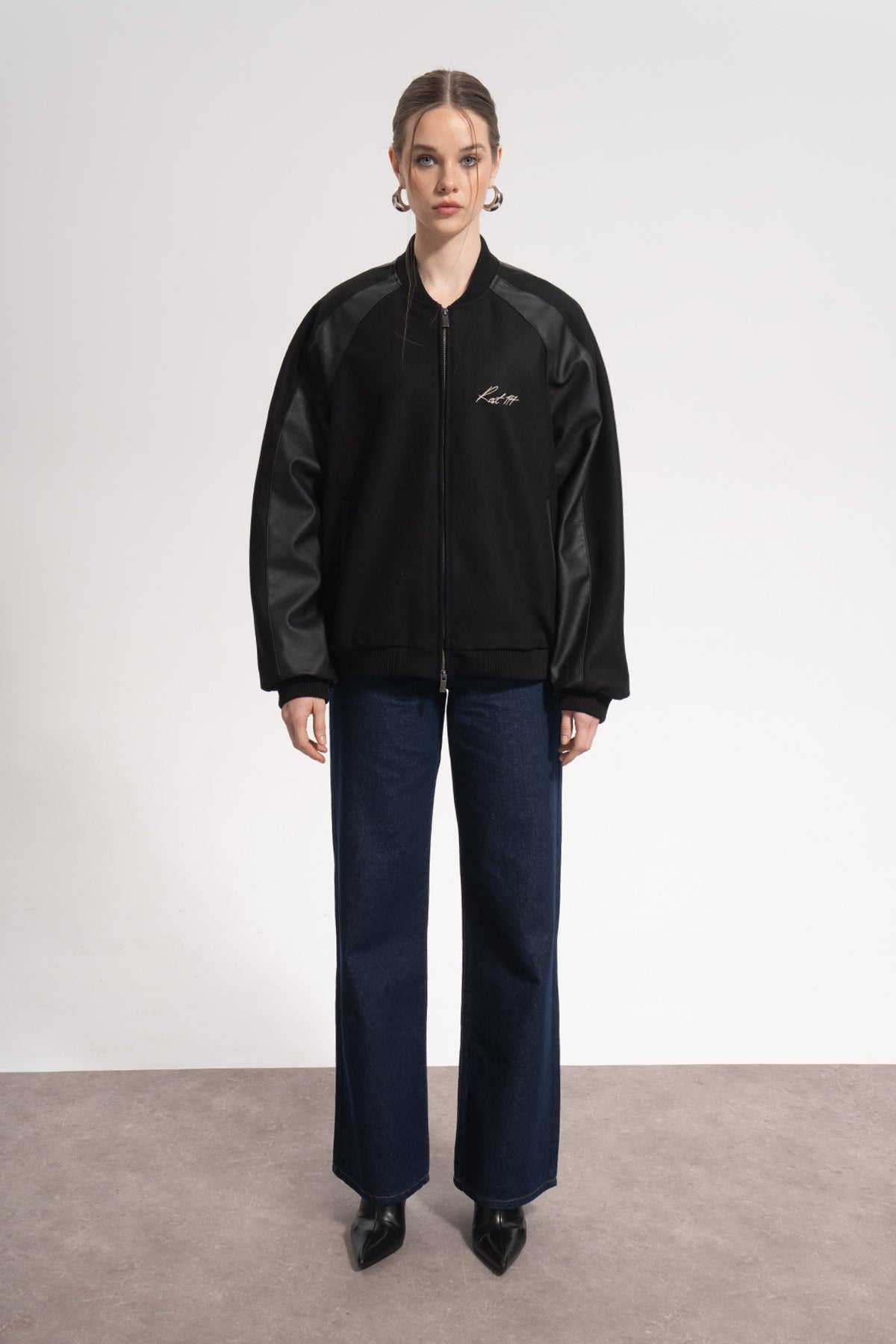 Unisex Relaxed Fit Unisex College Jacket - Siyah