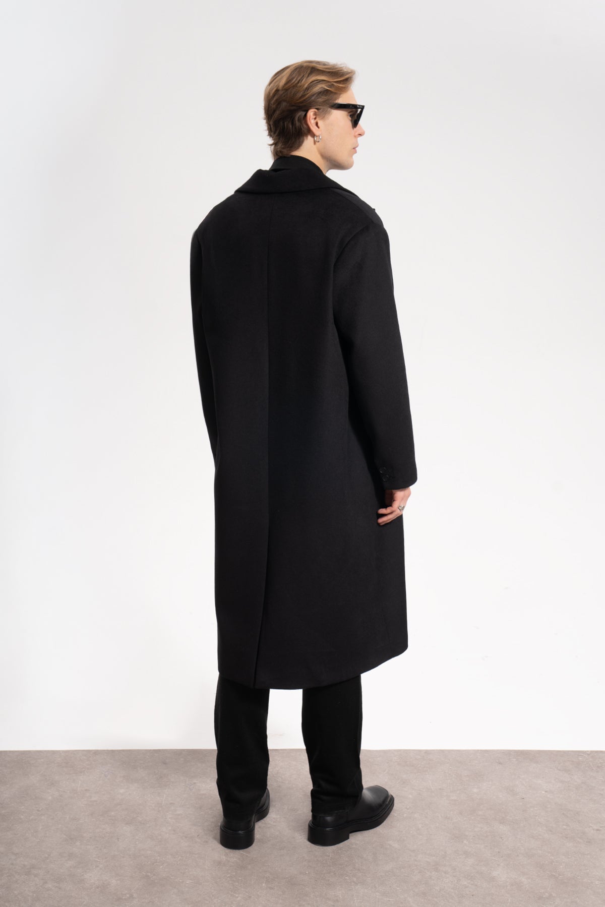 Unisex Relaxed Fit Wool Coat - Siyah