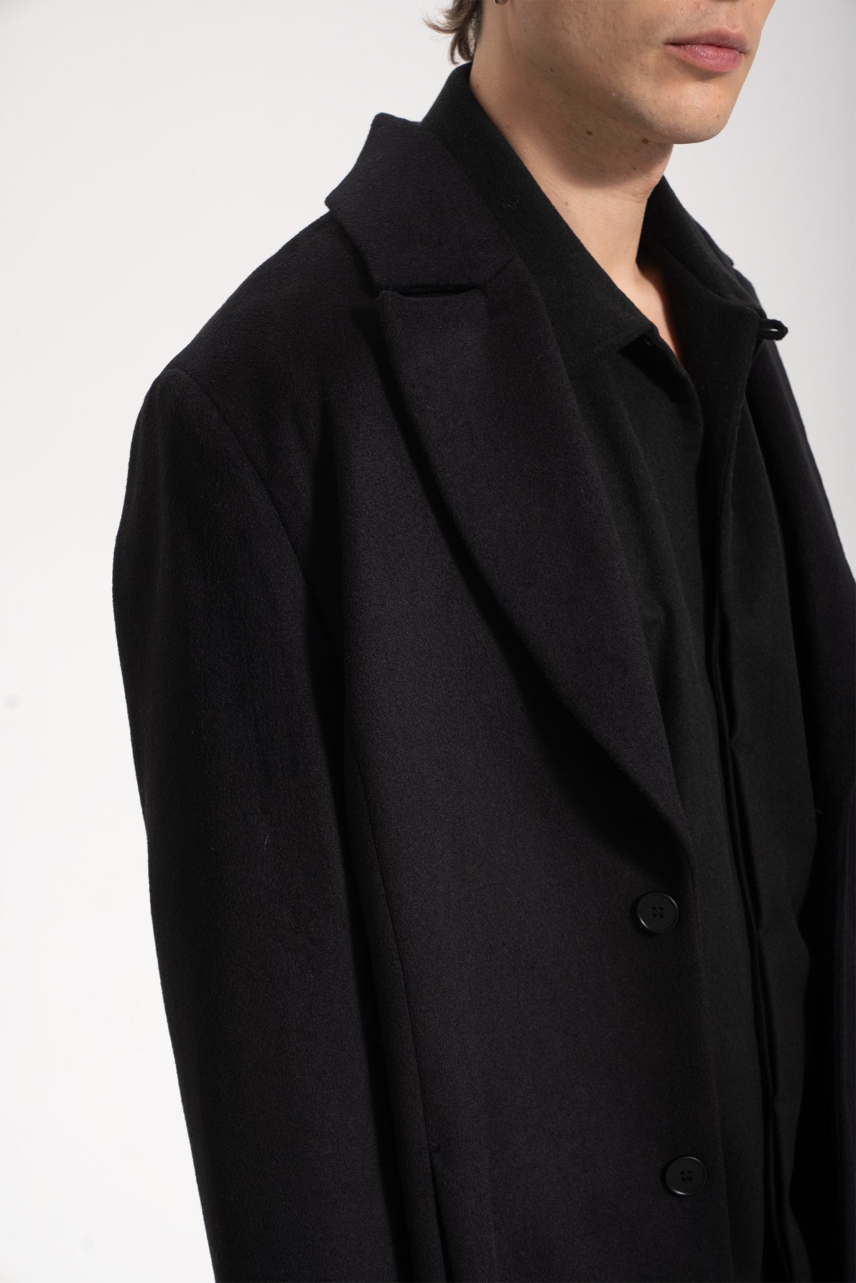 Unisex Relaxed Fit Wool Coat - Siyah