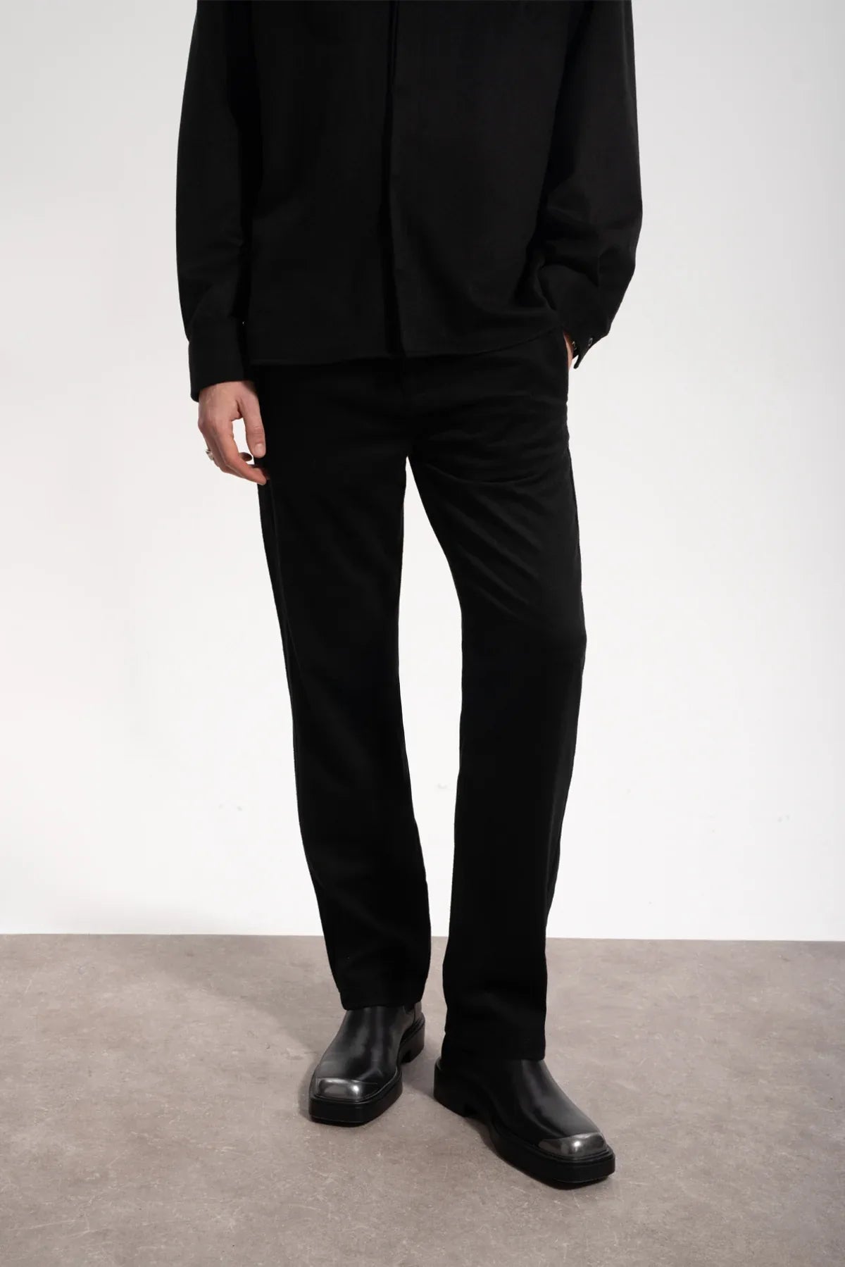 Erkek Relaxed Fit Wool Pants - Siyah - REST 147