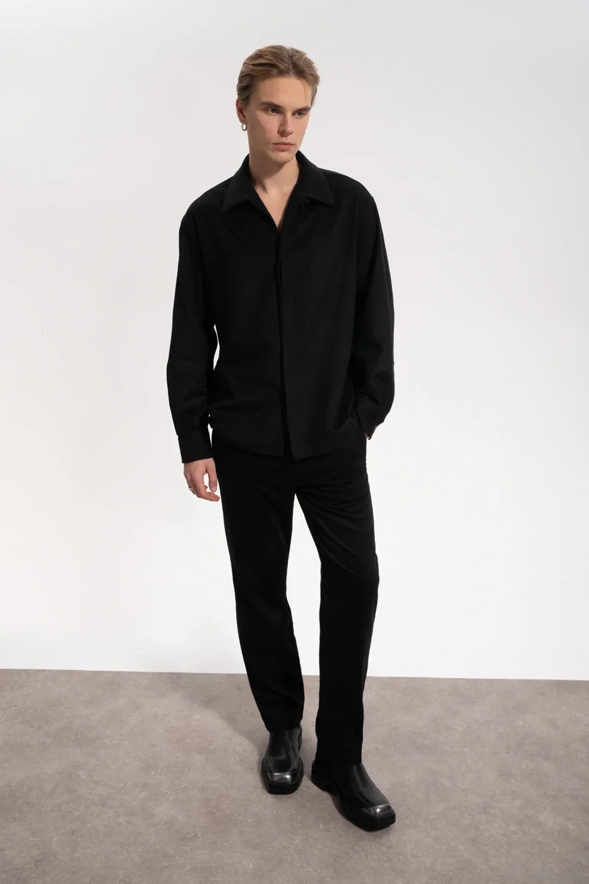 Erkek Relaxed Fit Wool Pants - Siyah - REST 147