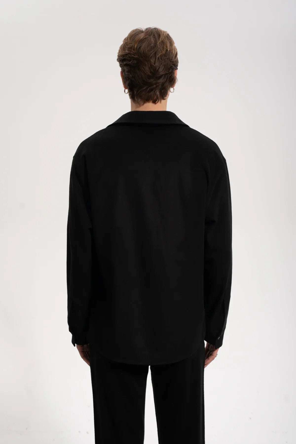 Erkek Relaxed Fit Wool Shirt - Siyah - REST 147