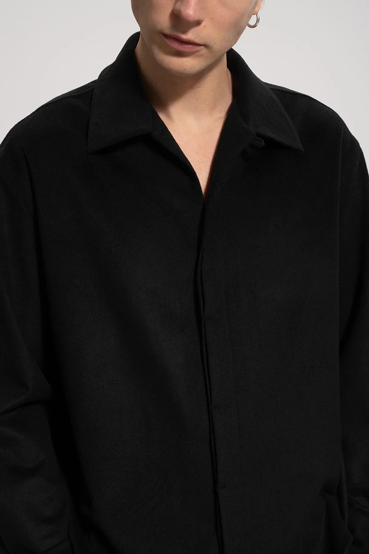 Erkek Relaxed Fit Wool Shirt - Siyah - REST 147