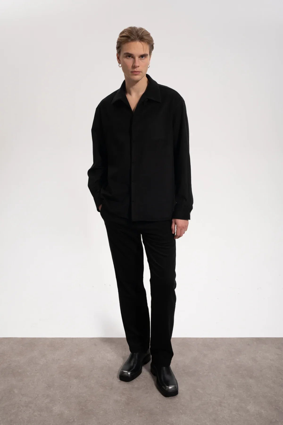 Erkek Relaxed Fit Wool Shirt - Siyah - REST 147