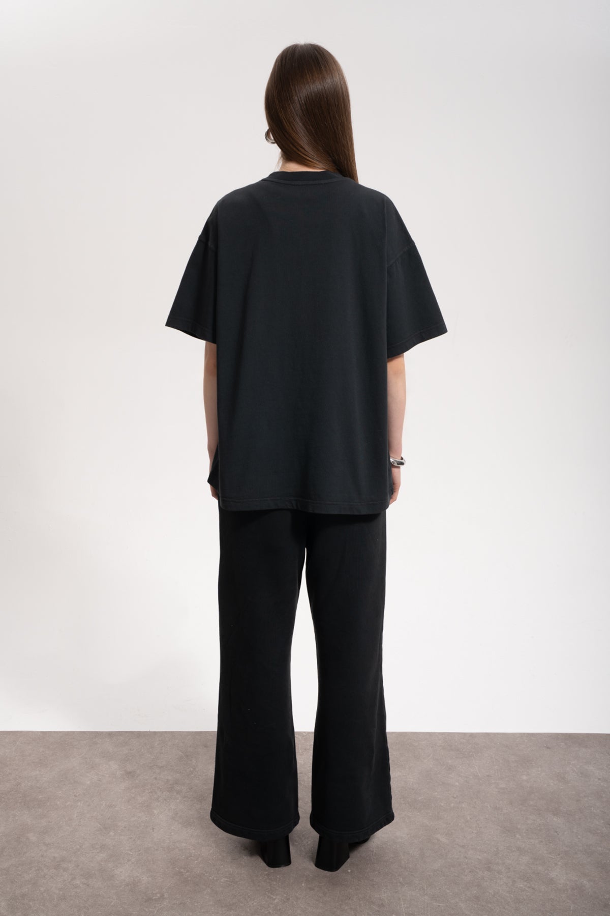 Kadın Oversized Washed Basic T-Shirt - Siyah