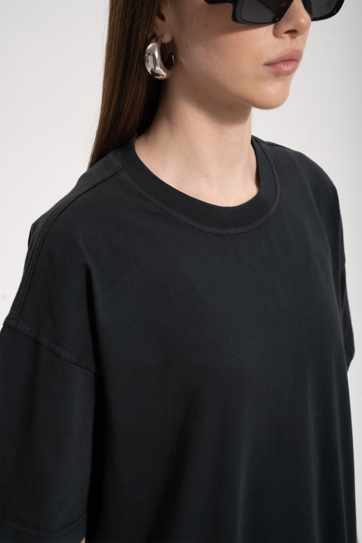 Kadın Oversized Washed Basic T-Shirt - Siyah