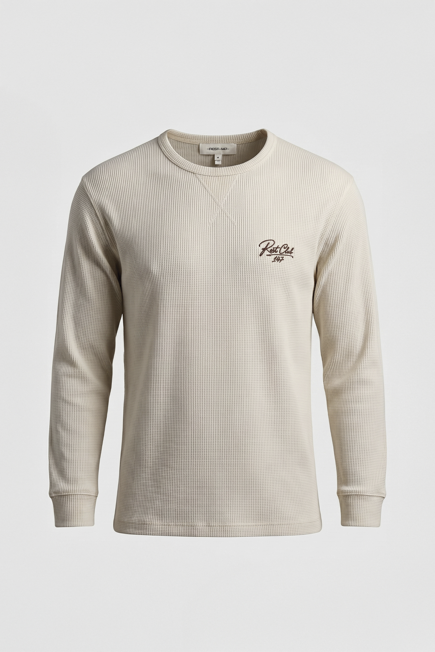 Erkek Rest Club Long Sleeve Waffle T-shirt - Bej