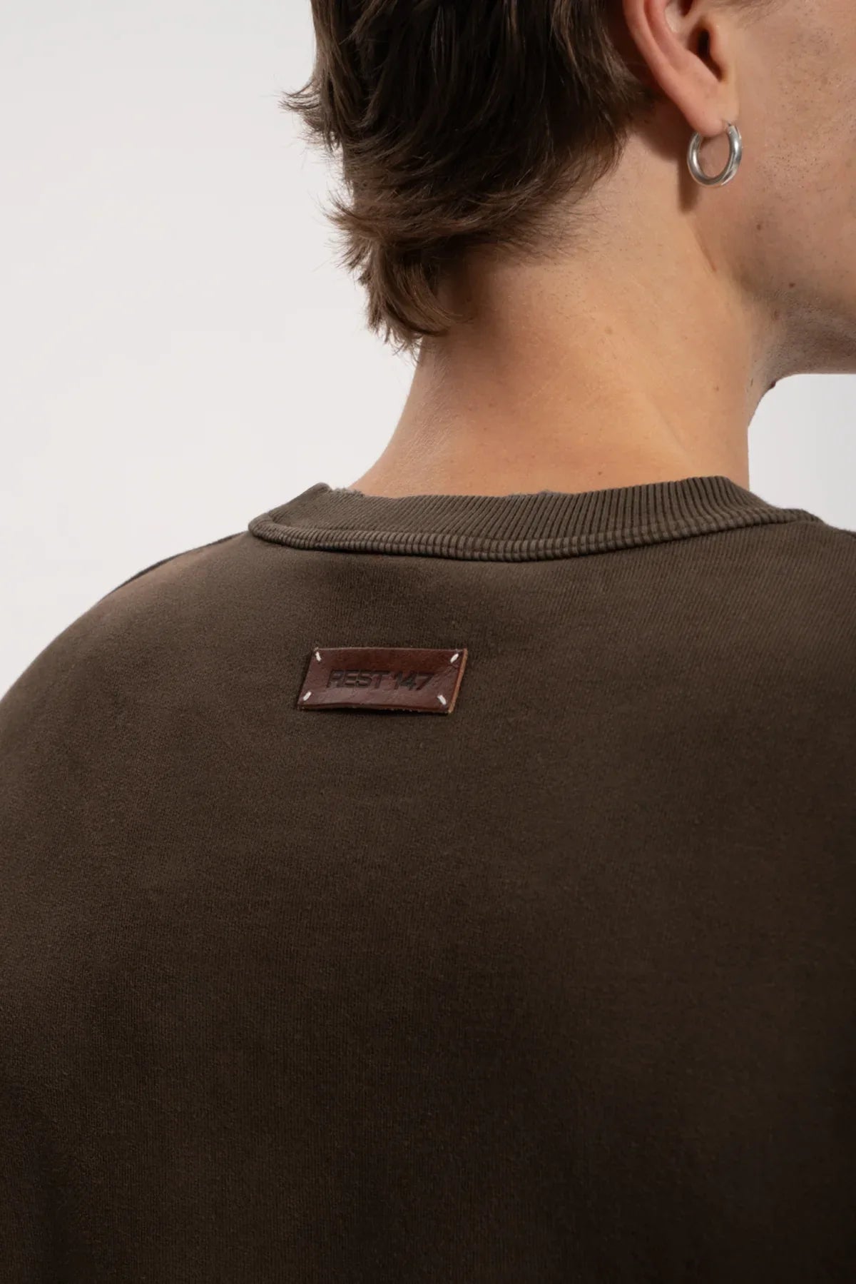 Erkek Oversized Washed Distressed Sweatshirt - Kahverengi - REST 147